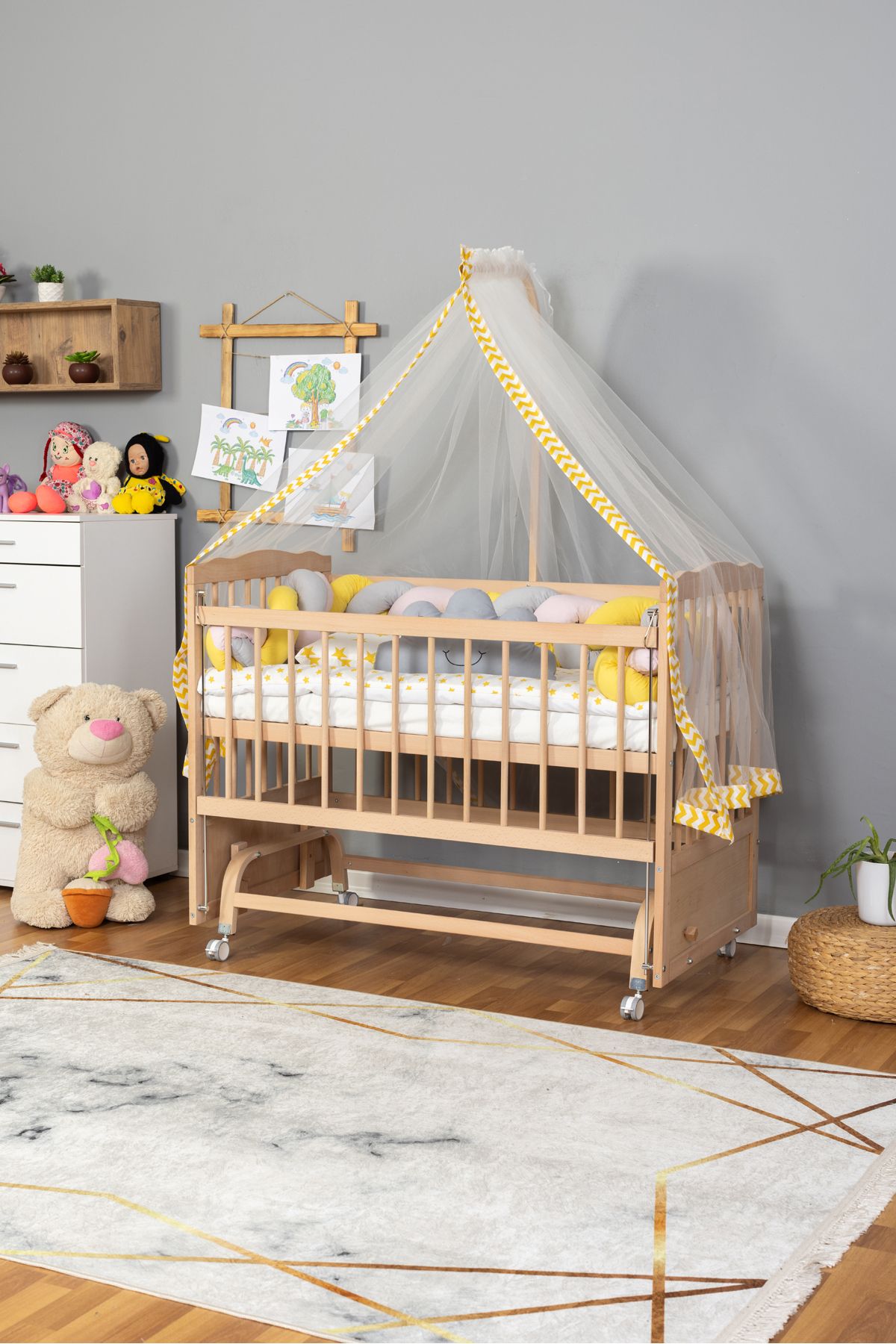 Bamgidoo Anne Yanı Bebek Beşiği Ahşap Mobilya Yeni Doğan Beşik 60X120
