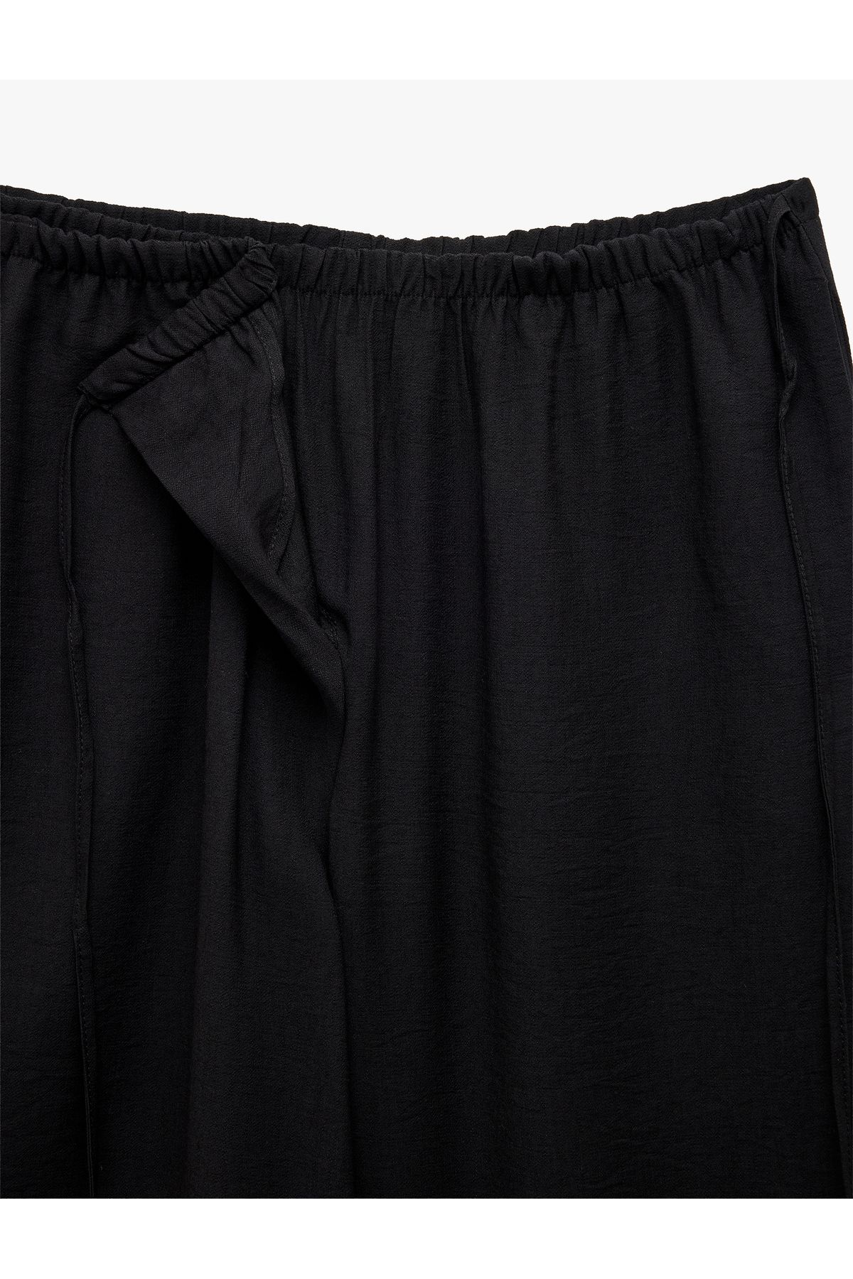 Koton-Viscose Fabric Comfortable Fit Slit Detailed Double Breasted Oversize Trousers with Laced Waist and Pockets 6