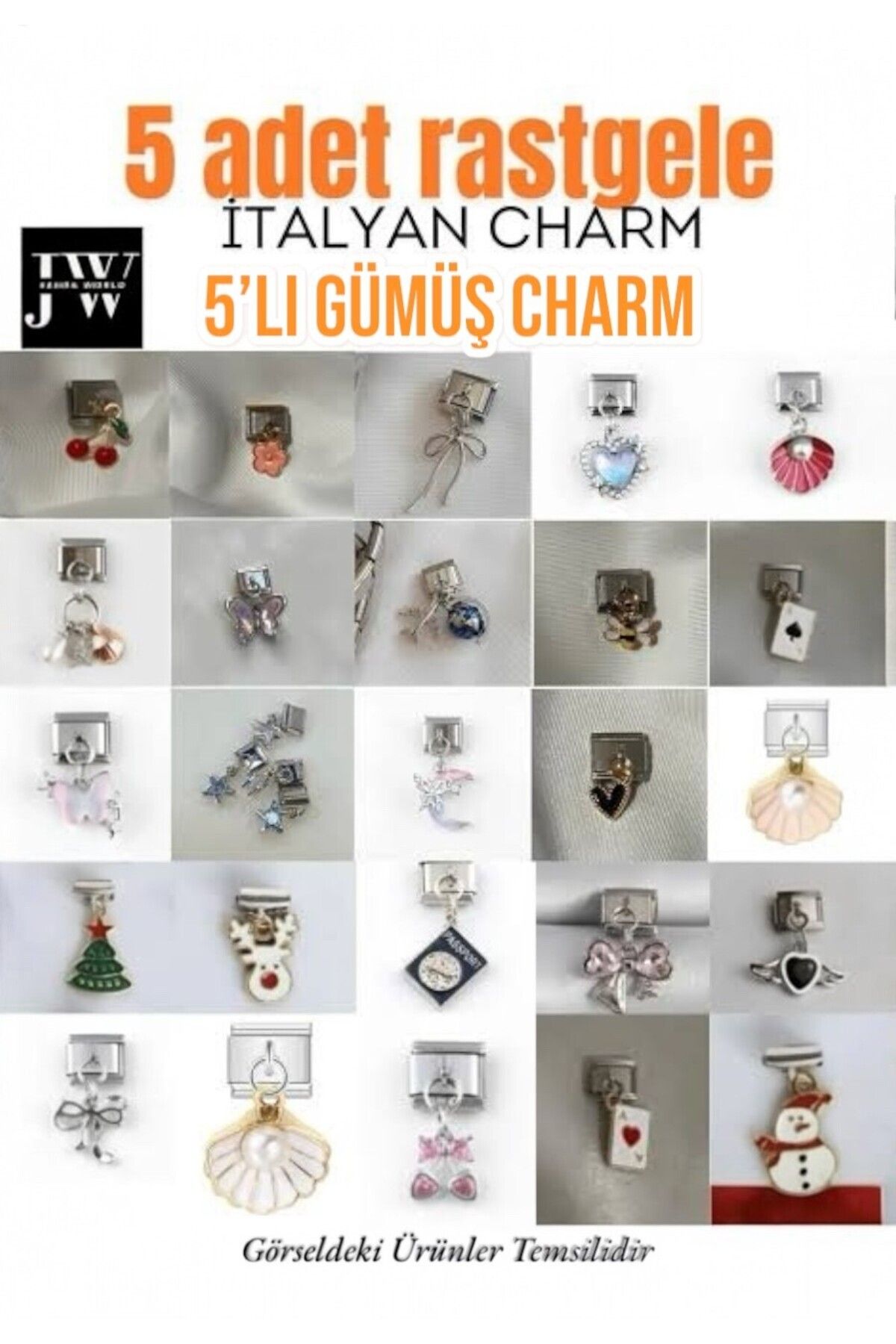 5 Adet Rastgele Çelik Italyan Charm 9mm Italyan Charm Bileklik Uyumlu -sallantılı & Sallantısız