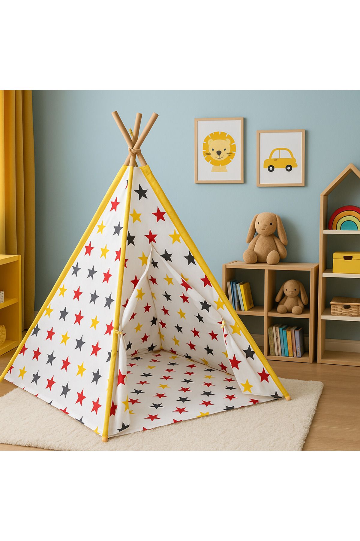 SafeMom Ahşap Kızılderili Bebek Çocuk Oyun Çadırı - Stars