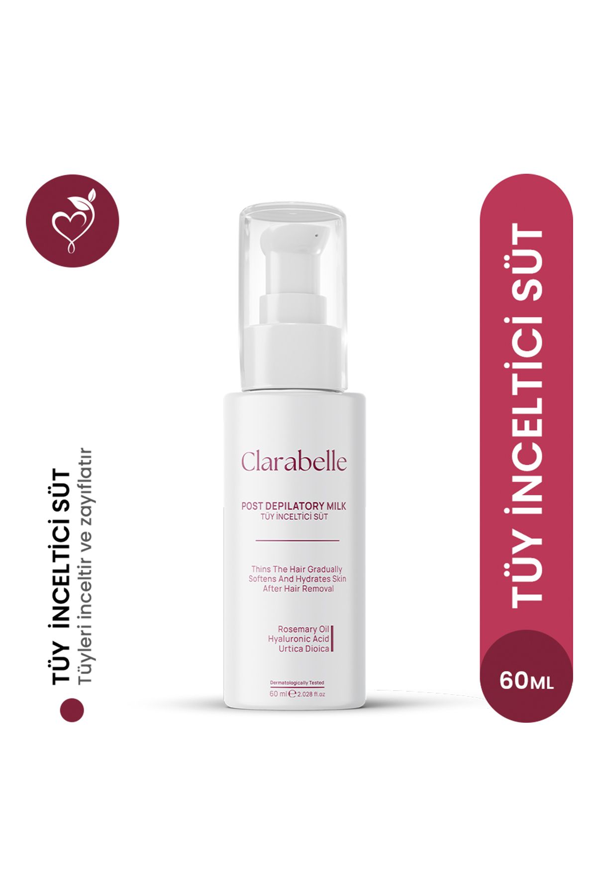 Clarabelle Tüy ve Nemlendirici Süt Isırgan Otu & Hyaluronik Asit Özlü 60 ml