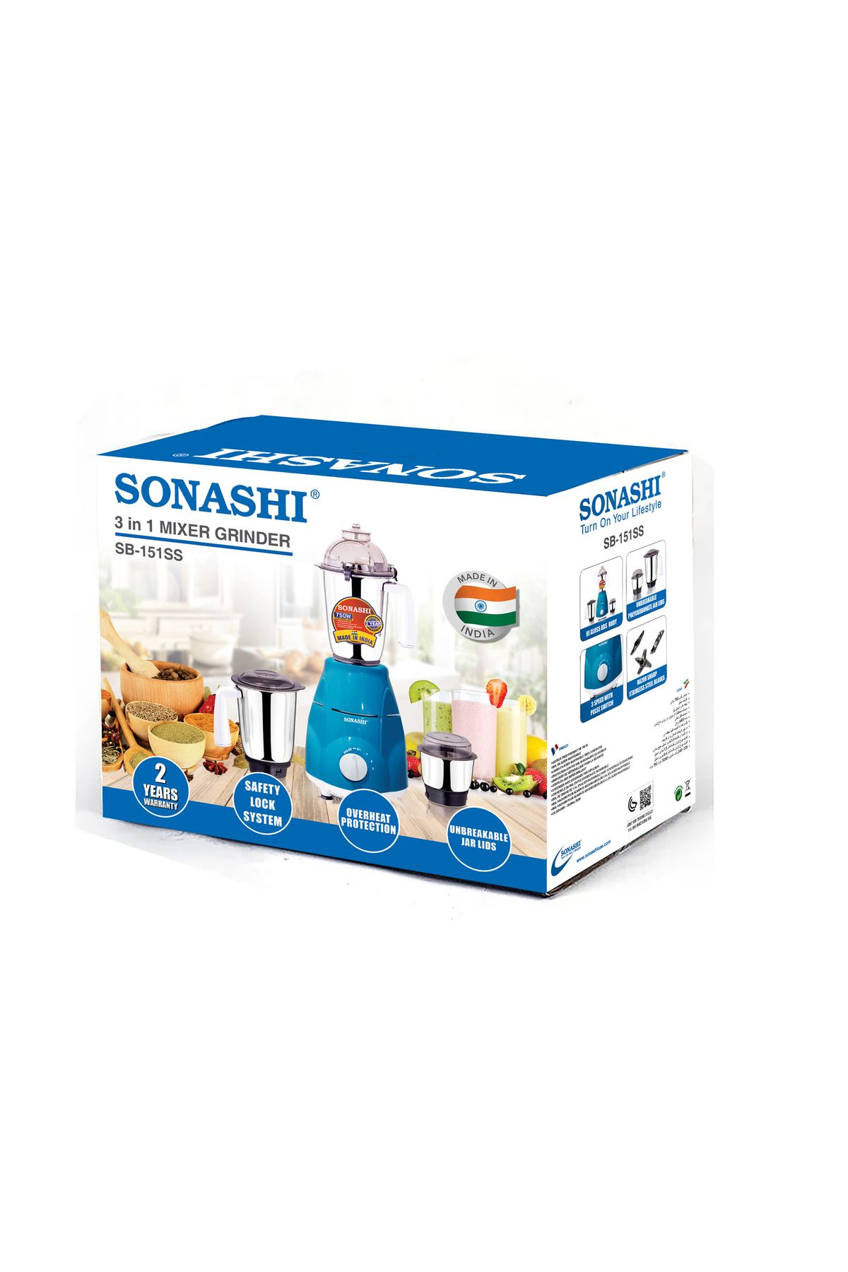 sonashi-خلاط ومطحنة 3 في 1 - محرك قوي مع 3 إعدادات للسرعة ونبضة 8