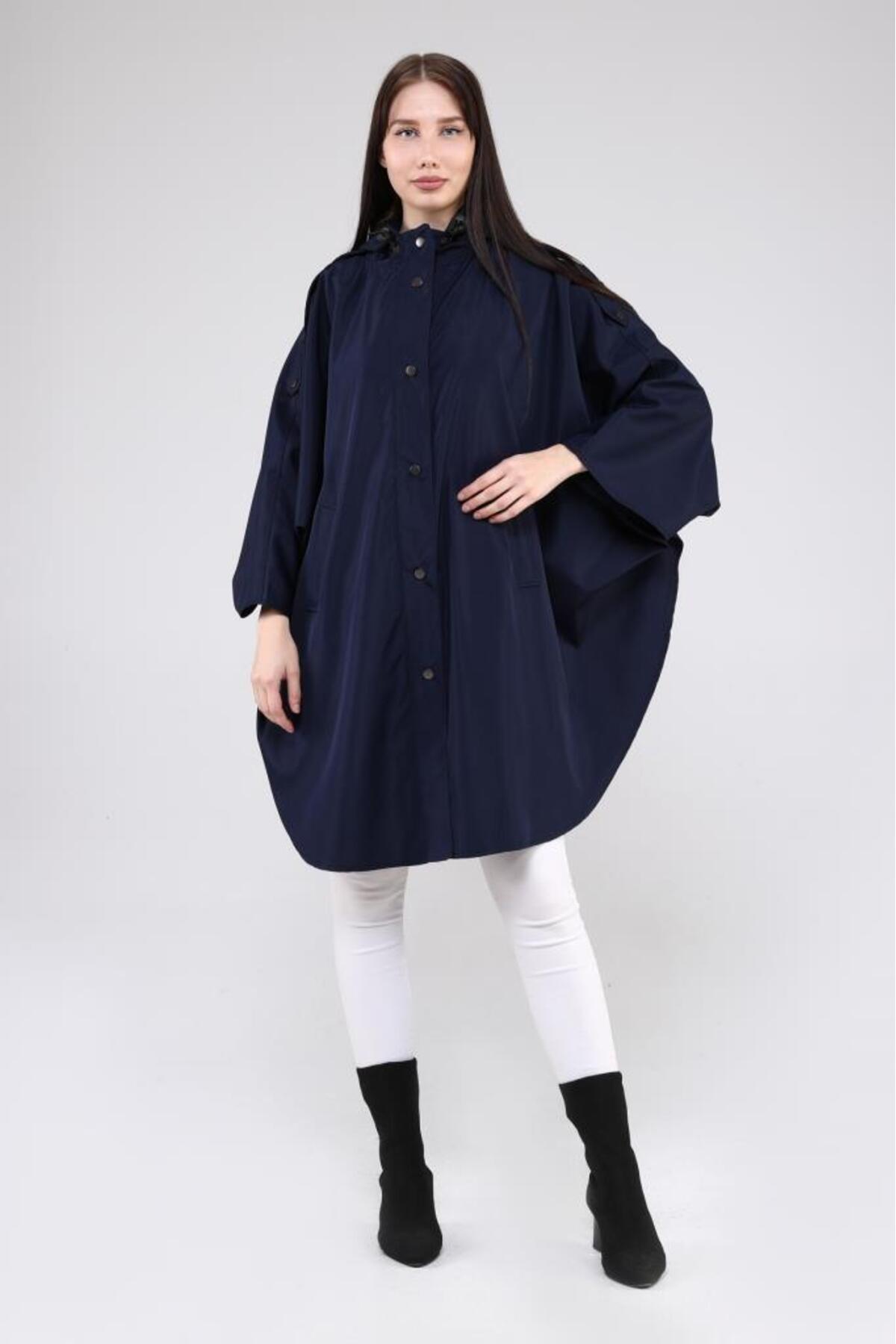 Jamila Oversize Kapüşonlu Mevsimlik Panço - Yağmurluk görsel 2