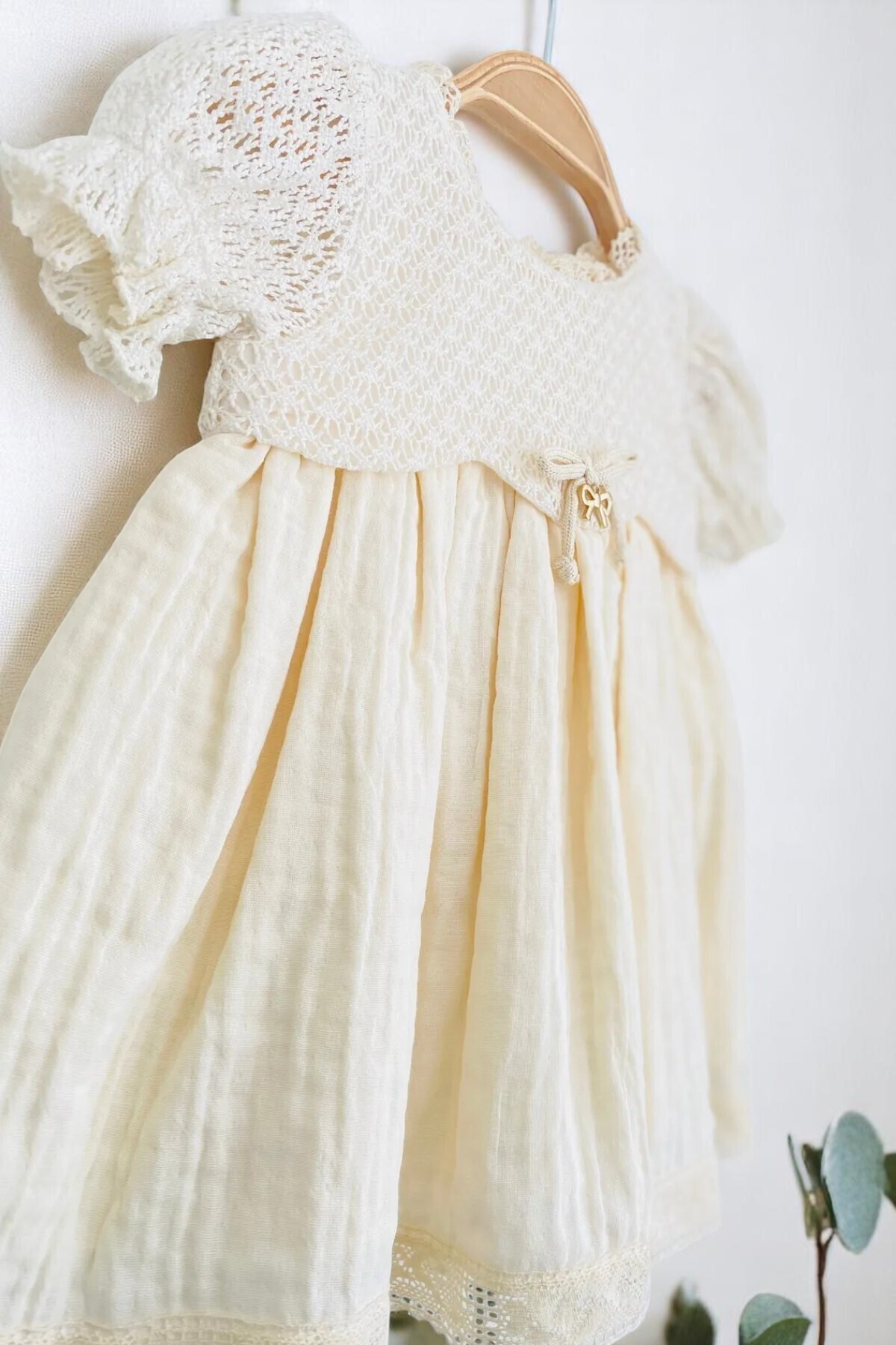 NoyNoy Baby %100 Pamuklu Müslin Kumaş Dantel Detaylı Çocuk/Bebek Elbise fotoğrafı 2 (önizleme)