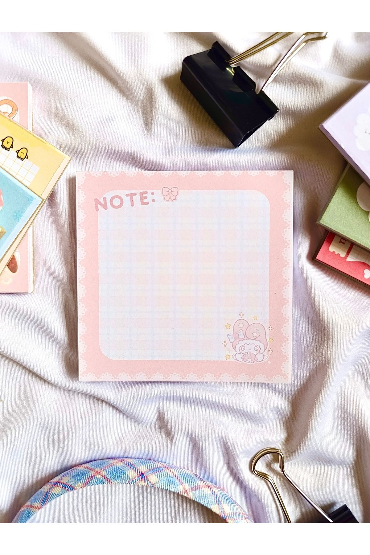 Beyza PaperCraft 4’lü Notepad Seti Pembe Ördekli,Mor Desenli,Pembe Ayıcıklı,Sarı Civciv Temalı Kareli-Not Kağıdı