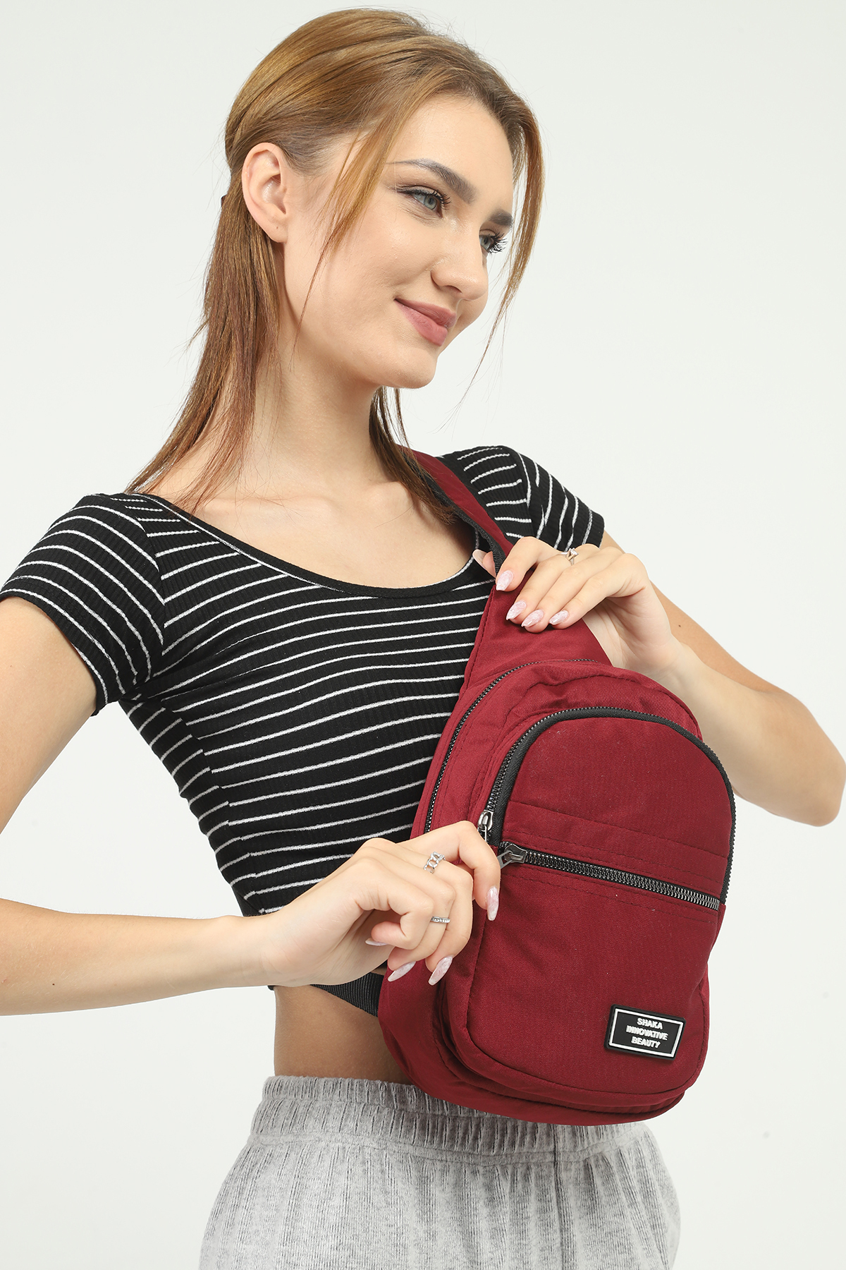 SHAKA Bordo U3 3 Bölmeli Ayarlanabilir Çapraz Askılı Kanvas Unisex Bel Ve Omuz Çantası B:30 E:15 görsel 2