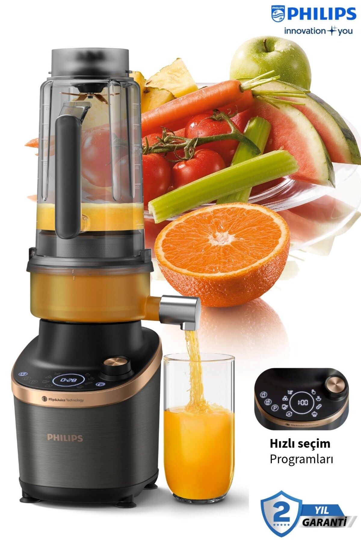 Philips Hızlı Seçim Programları-Flip and Juice Katı Meyve SıkmaÖzellikli Blender, ProBlend Ultra Teknolojisi