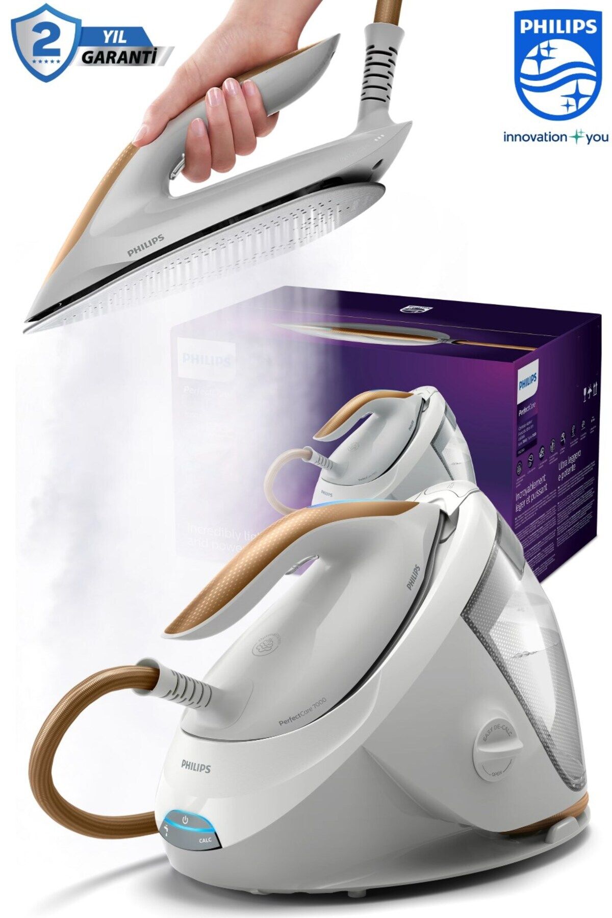 Philips SteamGlide Elite Taban ile Kolay ve Etkili Ütüleme PerfectCare 7000 Serisi Buhar Kazanlı Ütü