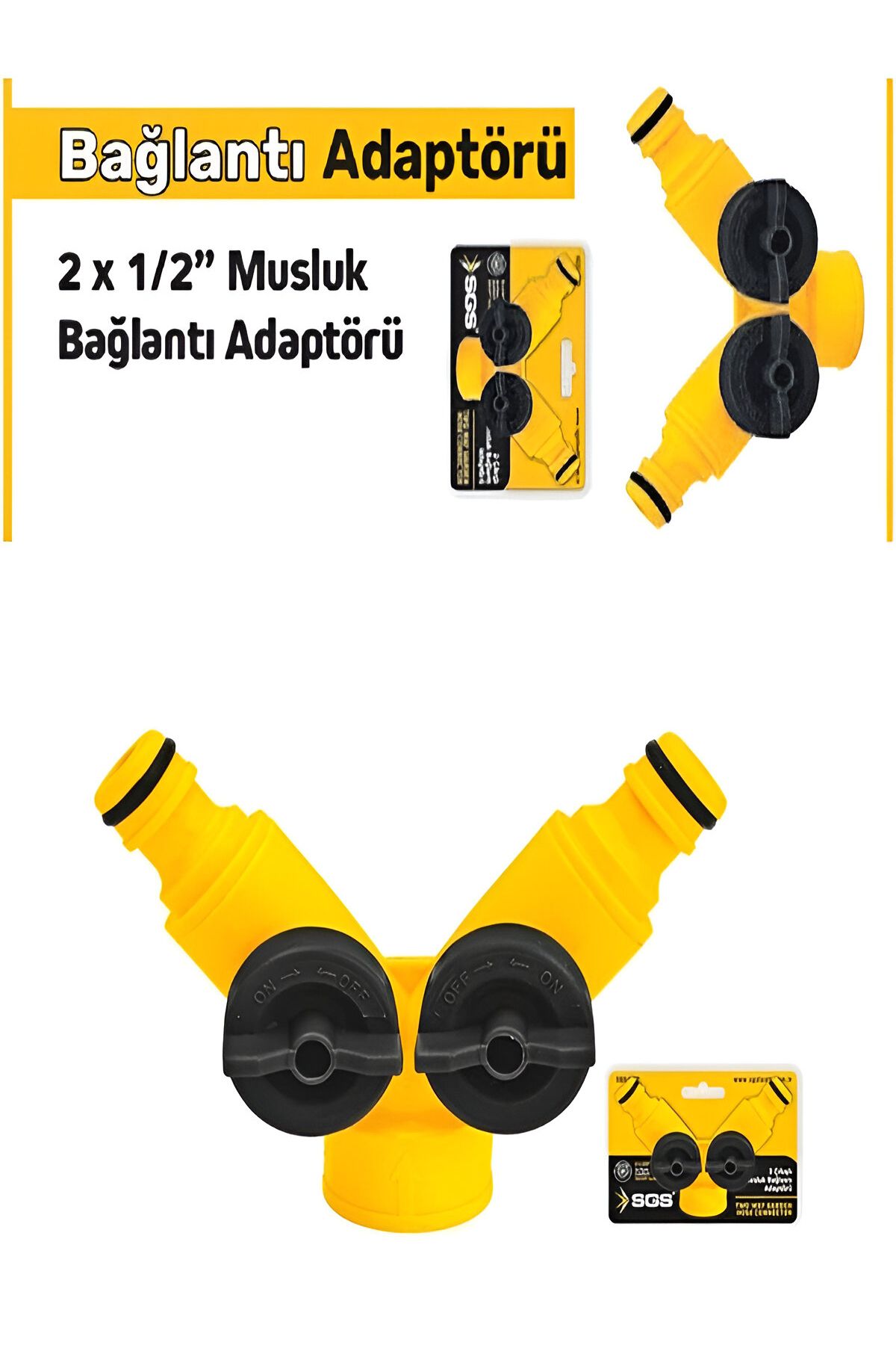 SGS 2 Çıkışlı 1/2 Musluk Bağlantı Adaptörü | Bahçe Sulama ve Çift Çıkış Kontrol Vanası