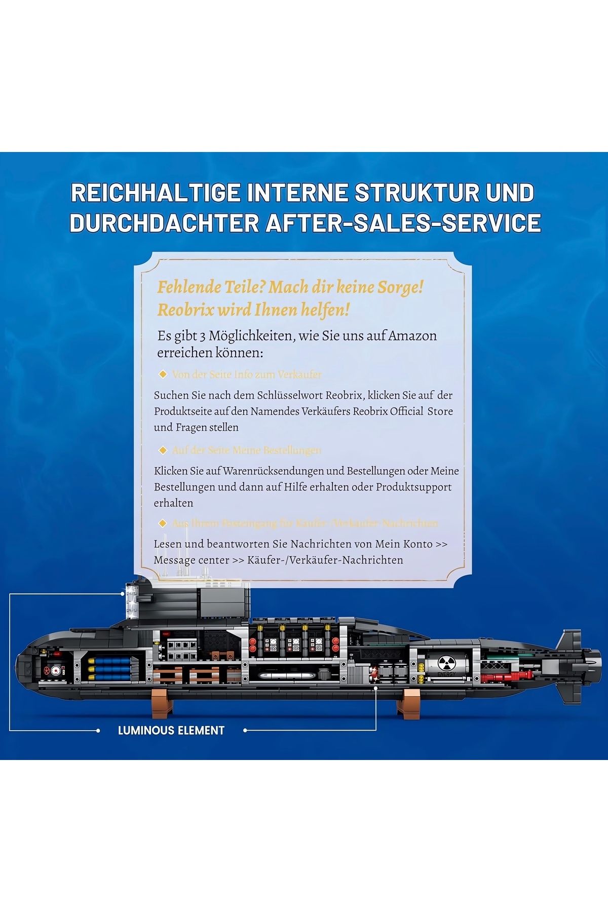 REOBRIX-Nuclear Submarine, Technical Block Building Kit, with Led Light (1498 Pieces) 3