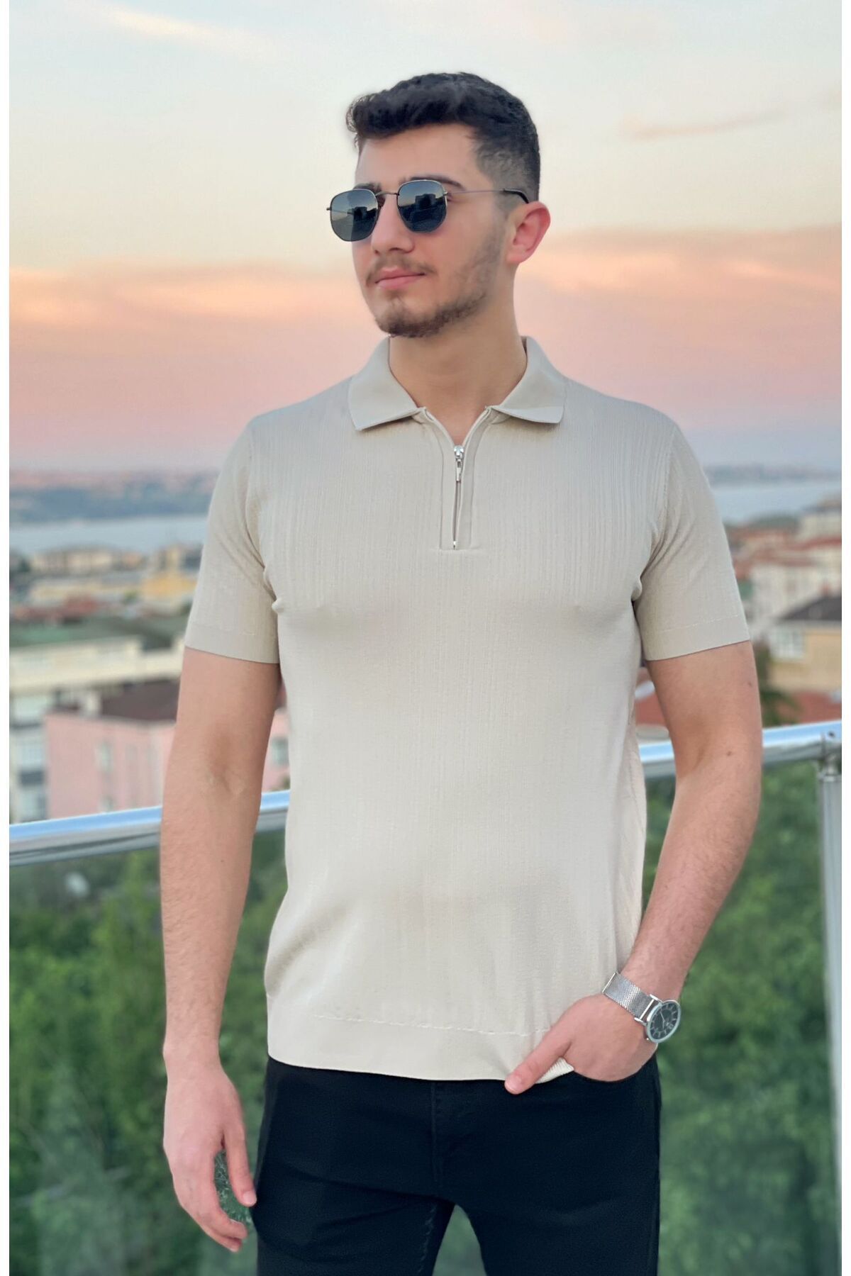 Marka Polo Yaka Fermuarlı Triko T-shirt