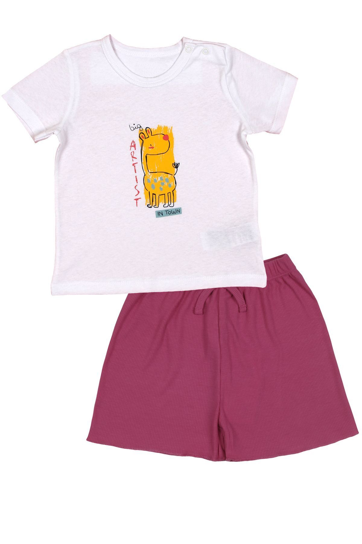 Melekpare Kız Bebek & Çocuk Şortlu Yazlık 2li Tişört Şort Takım %100 Pamuk fotoğrafı 2 (önizleme)