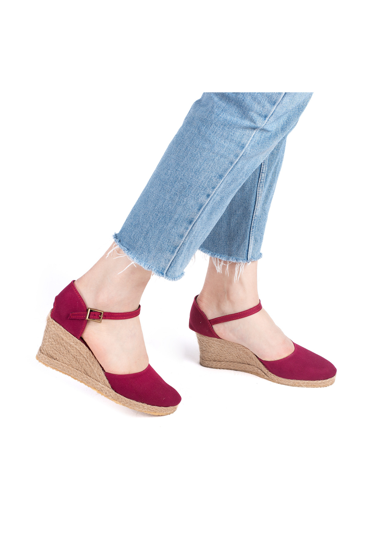 Real Craft Wrist Banded Heel Open Linen Espadrill Filling Heel Handmade