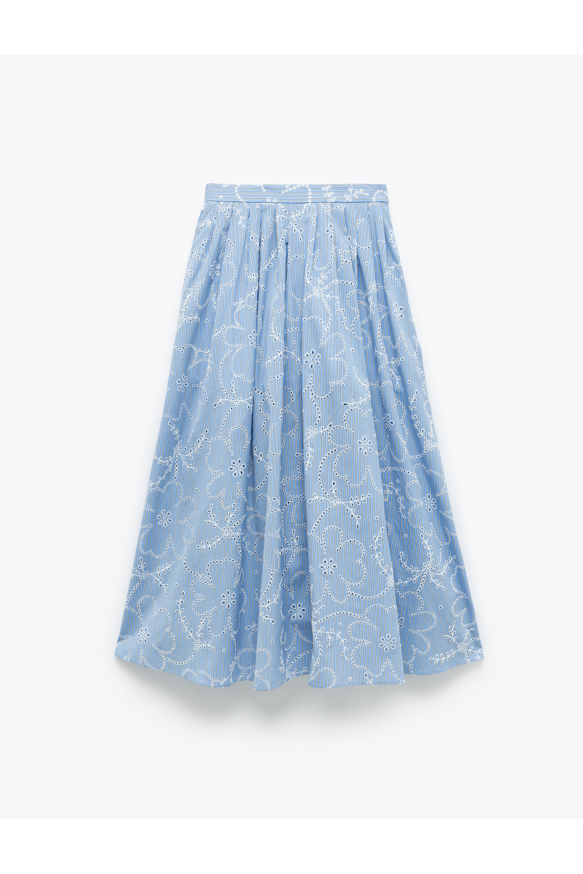 Koton  Pamuklu Astarlı Brodeli Pileli Fisto Uzun Çiçekli Kloş Etek - Görsel 4