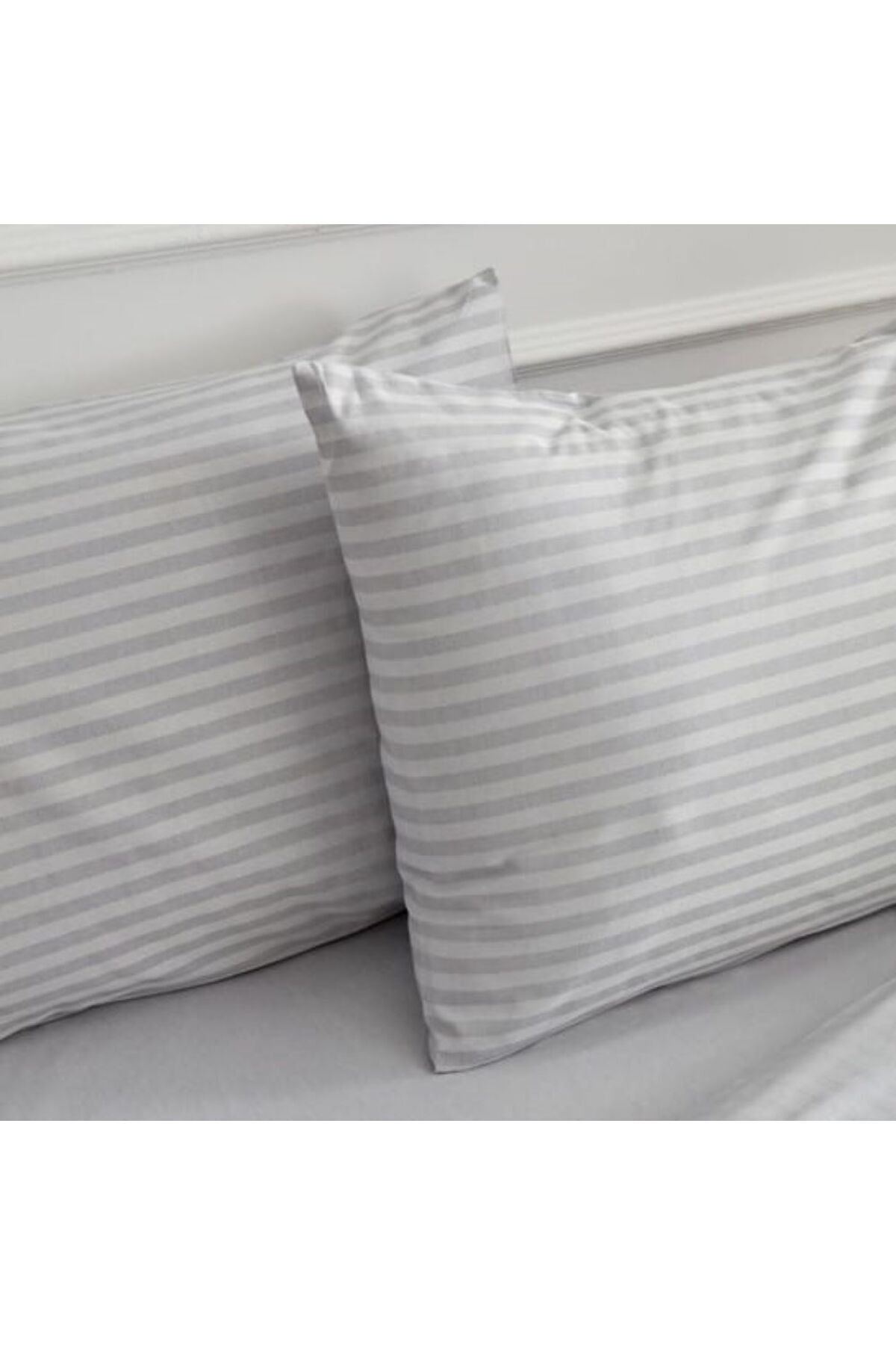 Pamuk Çizgili Saten 2'li Yastık Kılıfı 50x70 cm Kapaklı