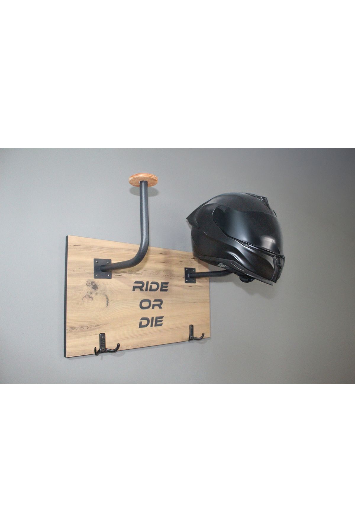 cave Motorsiklet Kask Askılığı- Ride Or Die Tasarımlı - Ikili Kask Askısı-kilim Desen