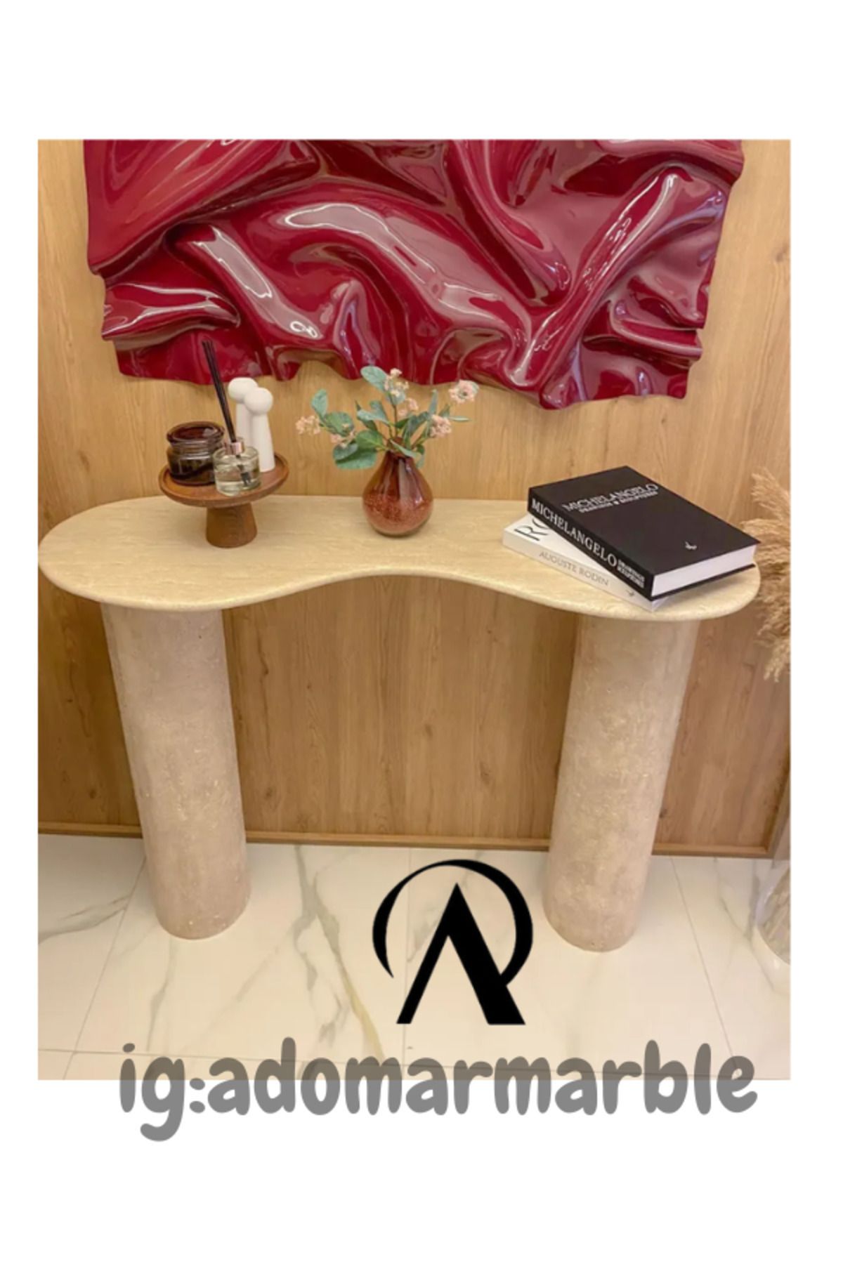 adomarmarblehandmadeandluxury ADOMAR Traverten Dresuar, Mermer Dresuar, Antre Dresuar, %100 Doğal Taş, Konsol Masası, Özel Ölçü