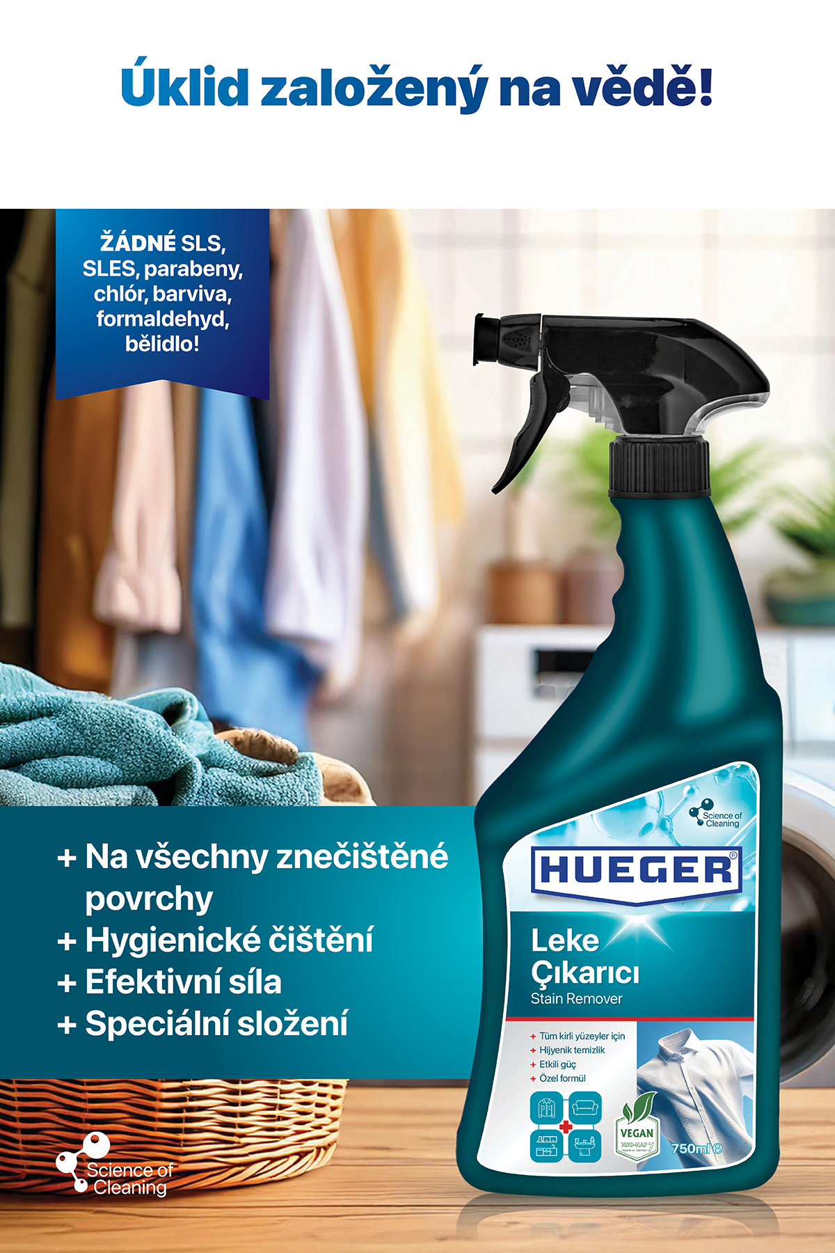 Hueger-Veganský odstraňovač skvrn – pěna a rozprašovací hlava, odstraňovač skvrn na tkaniny a povrchy Sada 2 750 ml 750 ml 6