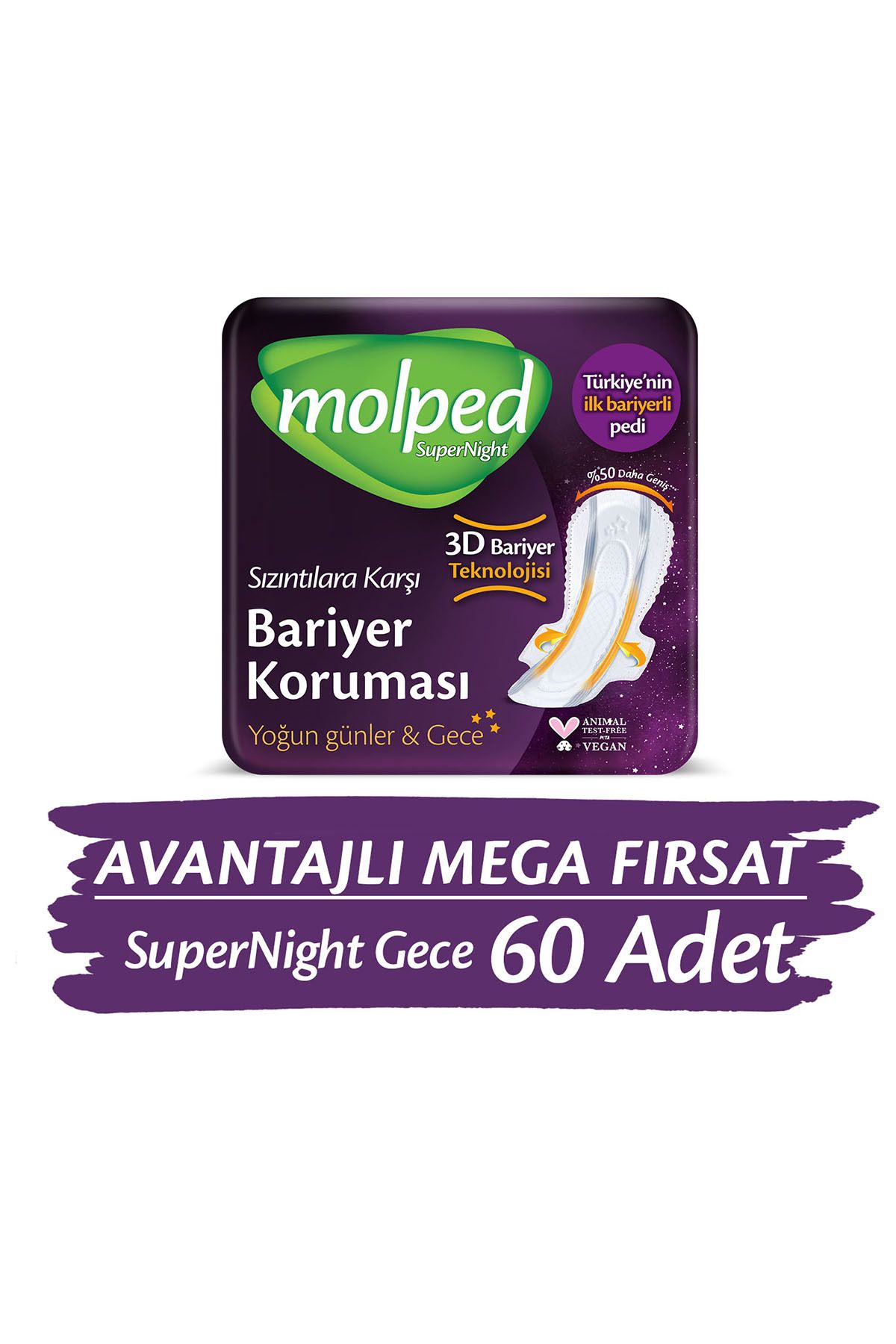 Molped Supernight Hijyenik Ped Gece Avantajlı Mega Fırsat Paketi 60 Adet