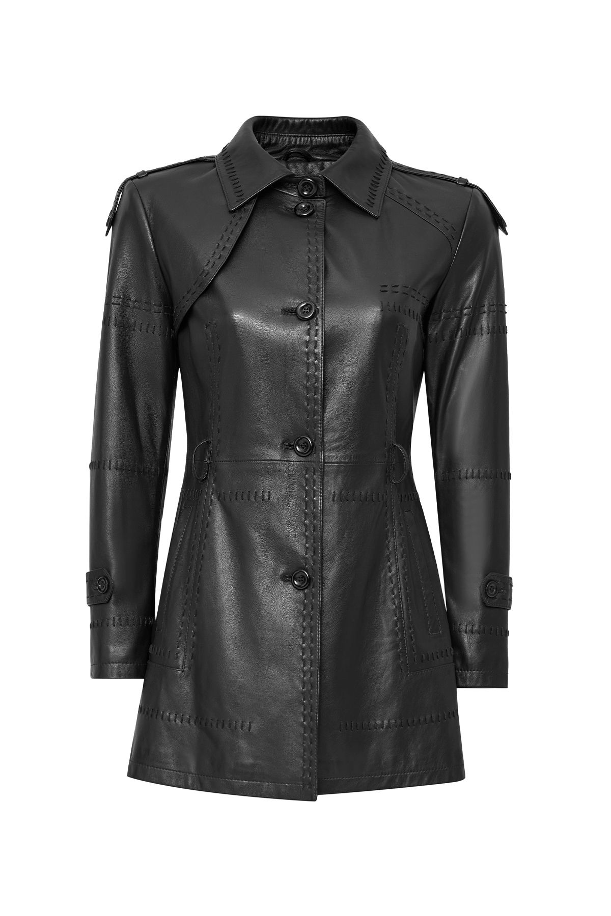 ترنچ کت مشکی زنانه کمربند سیاه COAT اورجینال Derimod