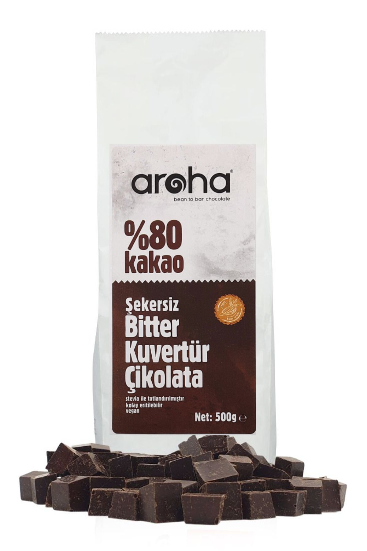 AROHA İkili Avantaj Paket. %80 Kakao Şekersiz Bitter Kuvertür Çikolata (STEVİALI) - 500 G X 2 Adet
