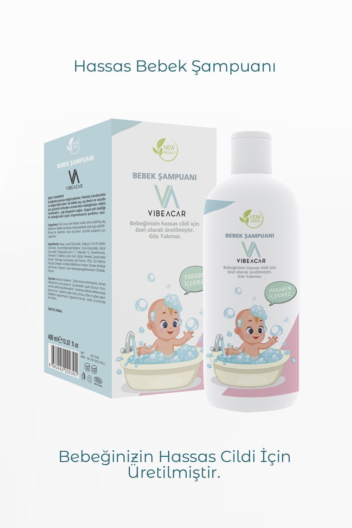 VIBEACAR Göz Yakmayan Bebek Saç ve Vücut Şampuanı - Anti-Alerjik & Hassas Ciltler İçin - 400 ml fotoğrafı 5 (önizleme)