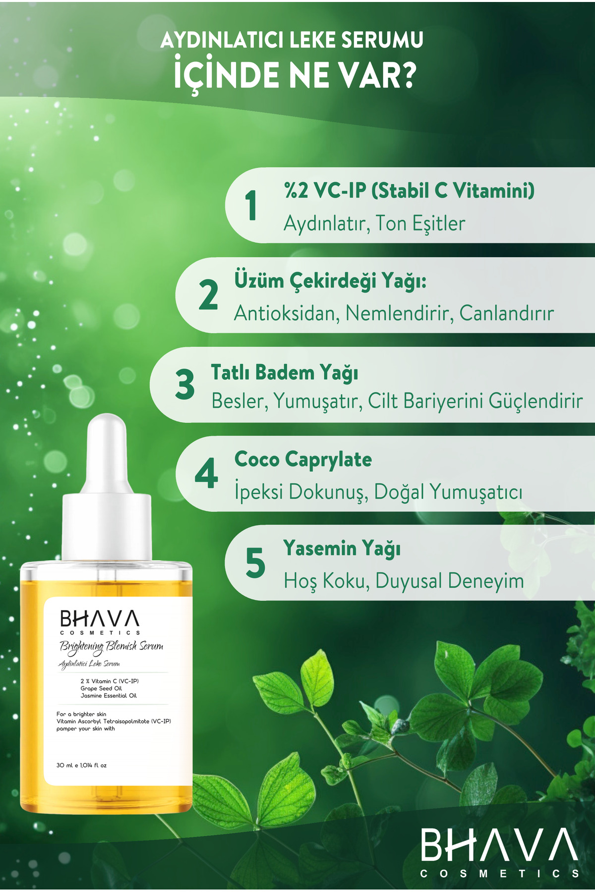 Aydınlatıcı Serum Leke Açıcı Beyazlatıcı Yoğun Nemlendirici Yağ Bazlı Serum 30 ml — lekeserumu — تصویر 3 از 8