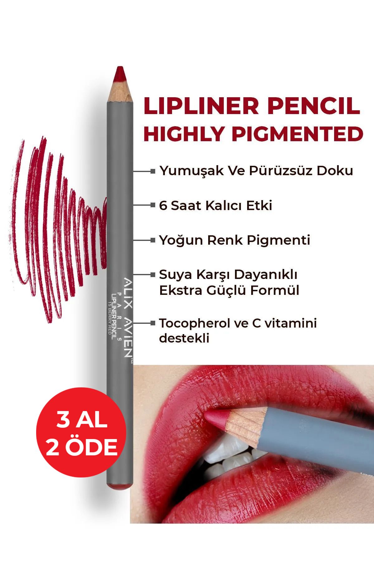 خط لب آستر مرطوب کننده که برای مدت طولانی تجزیه دائمی ایجاد نمی کند مداد لیپلینر 15 توت قرمز Alix Avien
