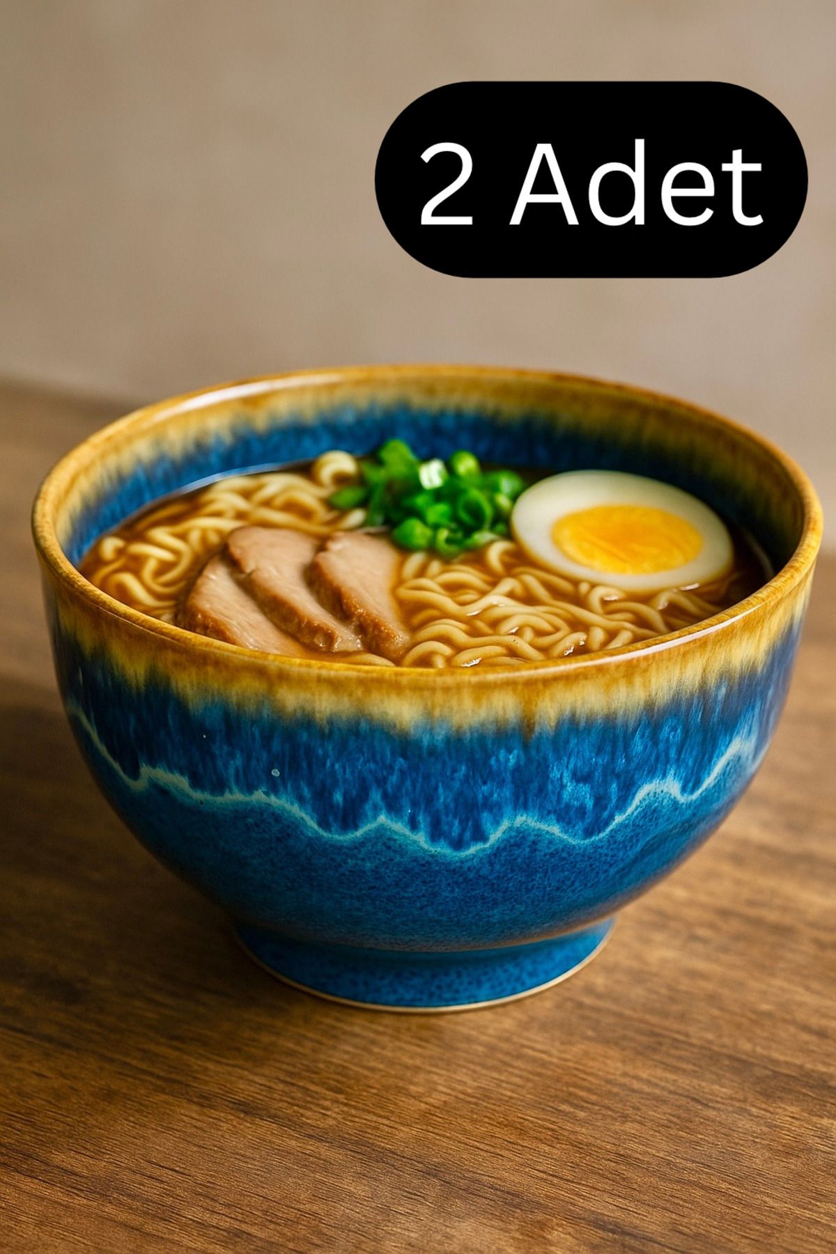 Percini 2'li El Yapımı Rustik Seramik Ramen Meyve Çorba Çerezlik Noodle Salata Şekerlik Sosluk Kase 14 Cm