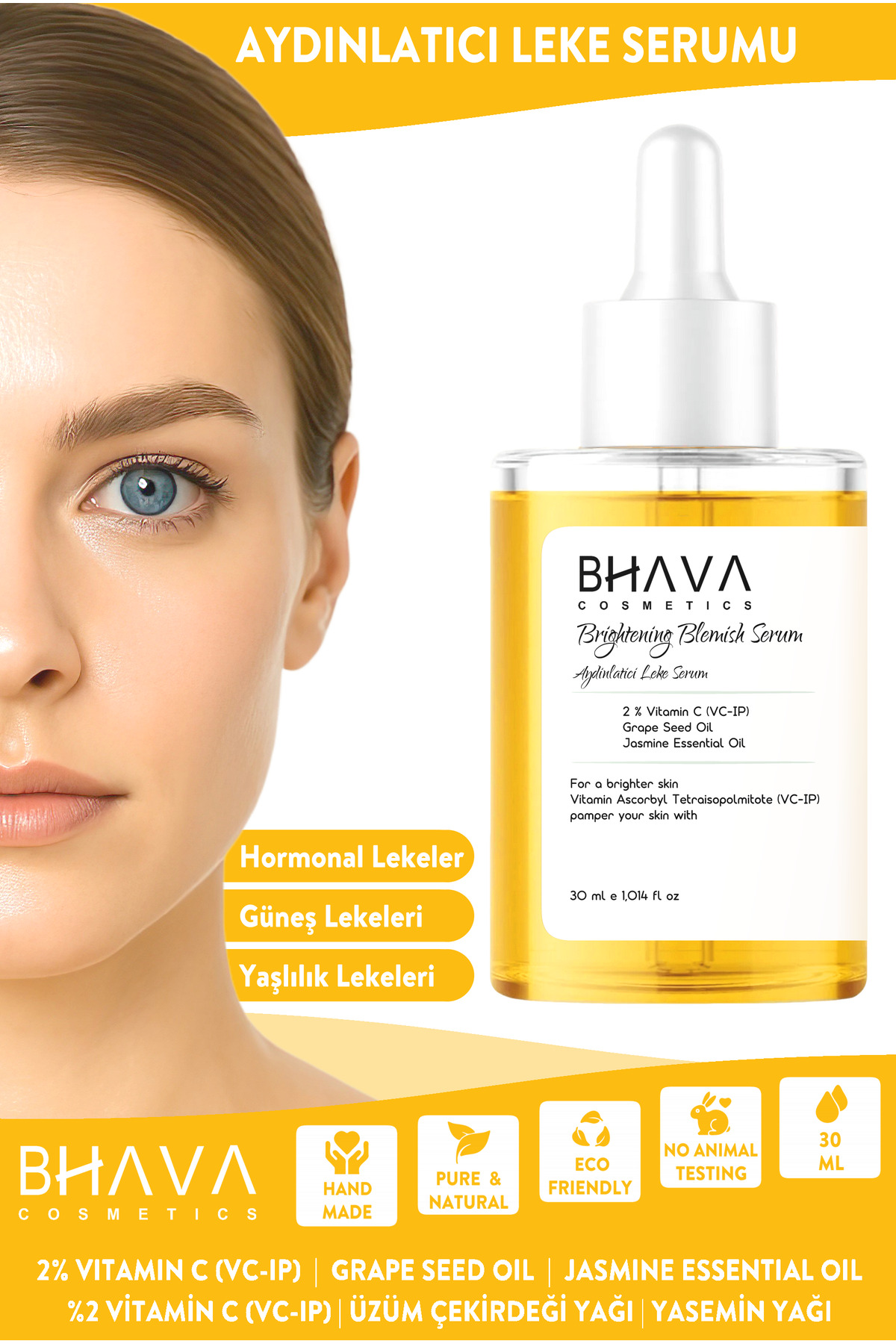 bhava cosmetics Aydınlatıcı Serum Leke Açıcı Beyazlatıcı Yoğun Nemlendirici Yağ Bazlı Serum 30 ml — lekeserumu