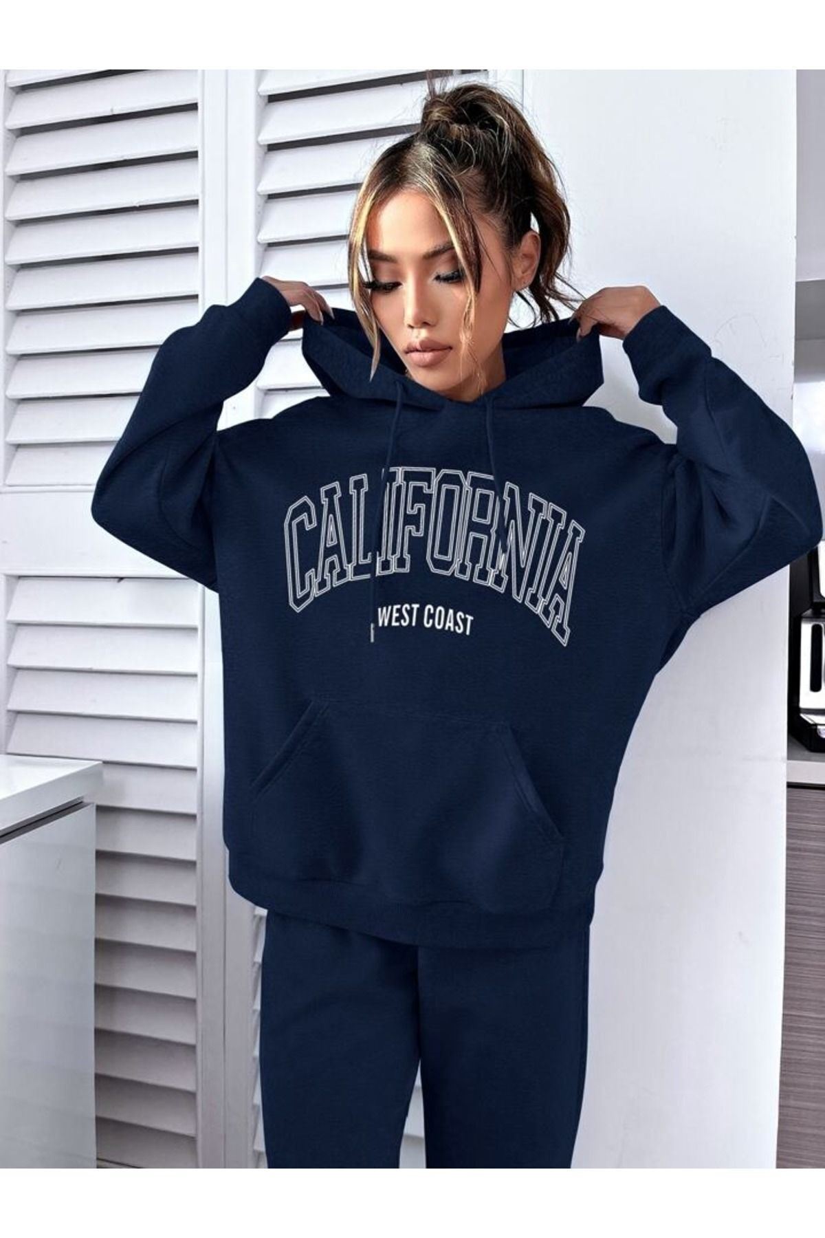 CLAYES-Set trening West Coast Hanorac Jogger - Bleumarin Imprimat Oversize Glugă 6