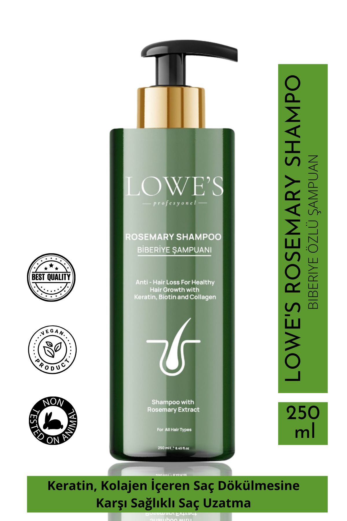 Kozmetik KOPYA - Biberiye Özlü Şampuan, Saç Dökülmesine Karşı Keratin, Vitamin ve Kolajen İçeren 250 ml
