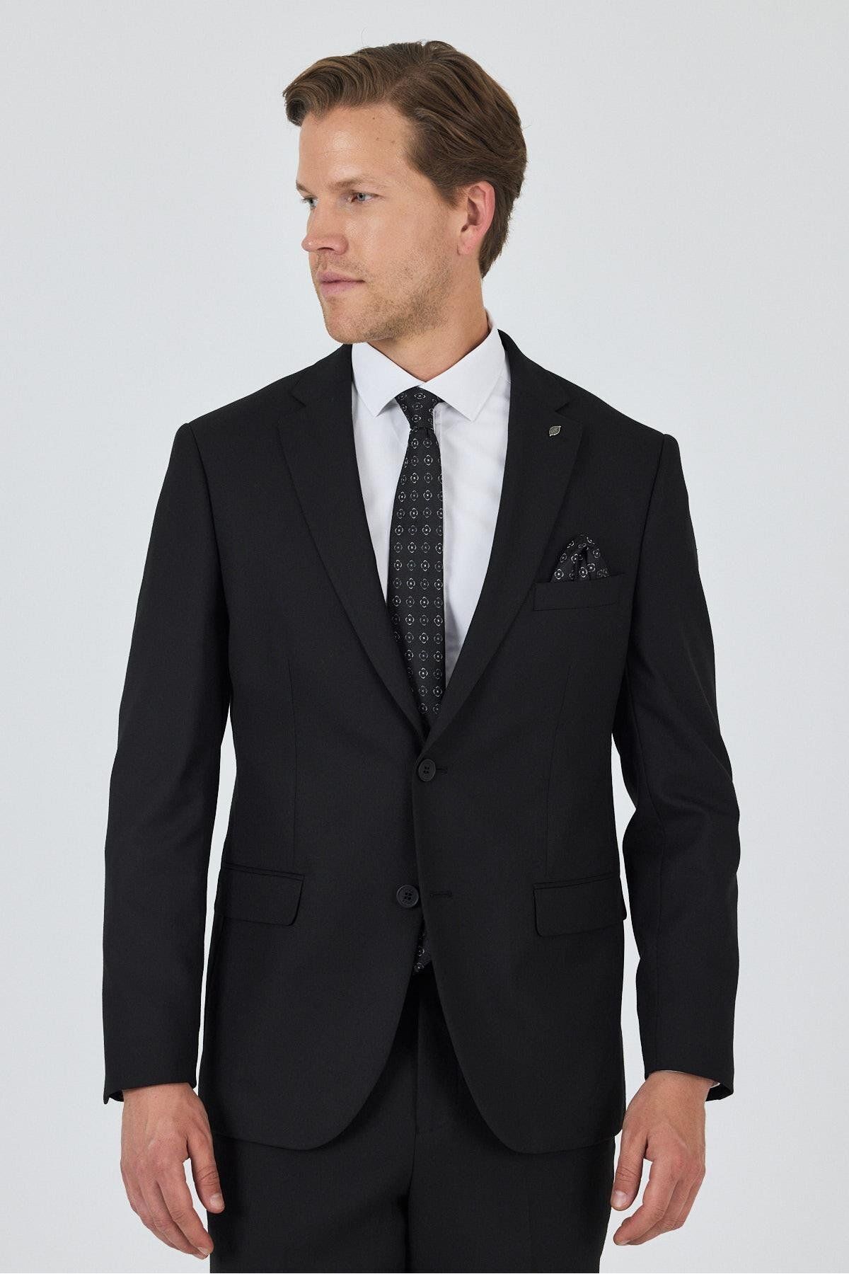 İmza Siyah Mono Yaka Astarlı Çift Yırtmaç Esnek 6 Drop Comfort Fit Classic Takım Elbise 1001250163