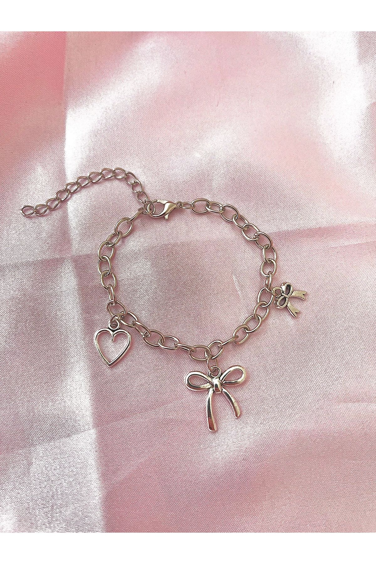 bohemian takı tasarim Coquette Ribbon Fiyonklu Kalın Zincirli Bileklik