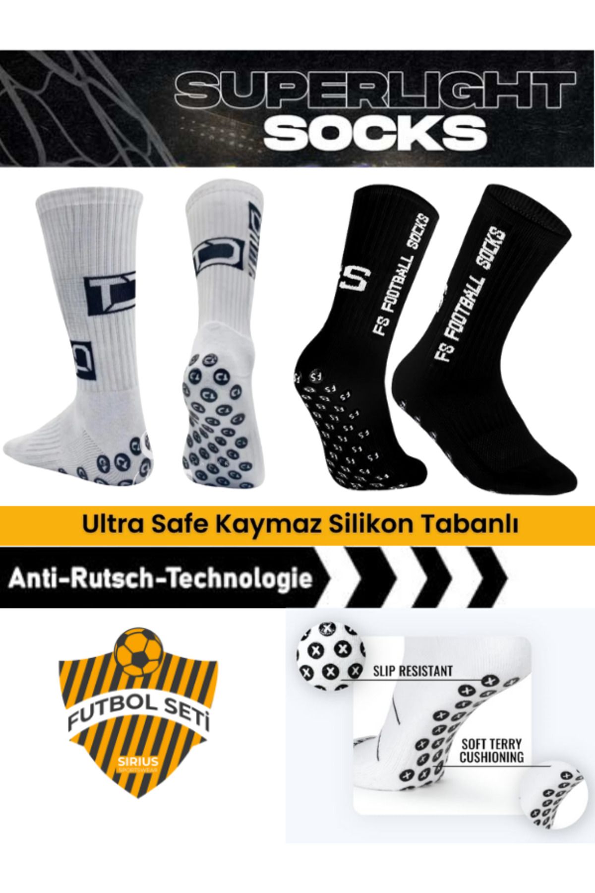 Bellanora 2 Çift Futbol Pro Performans Kauçuk Kaydırmaz Taban Dikişsiz Maç Sporcu Tozluk Halı Saha Çorap Set