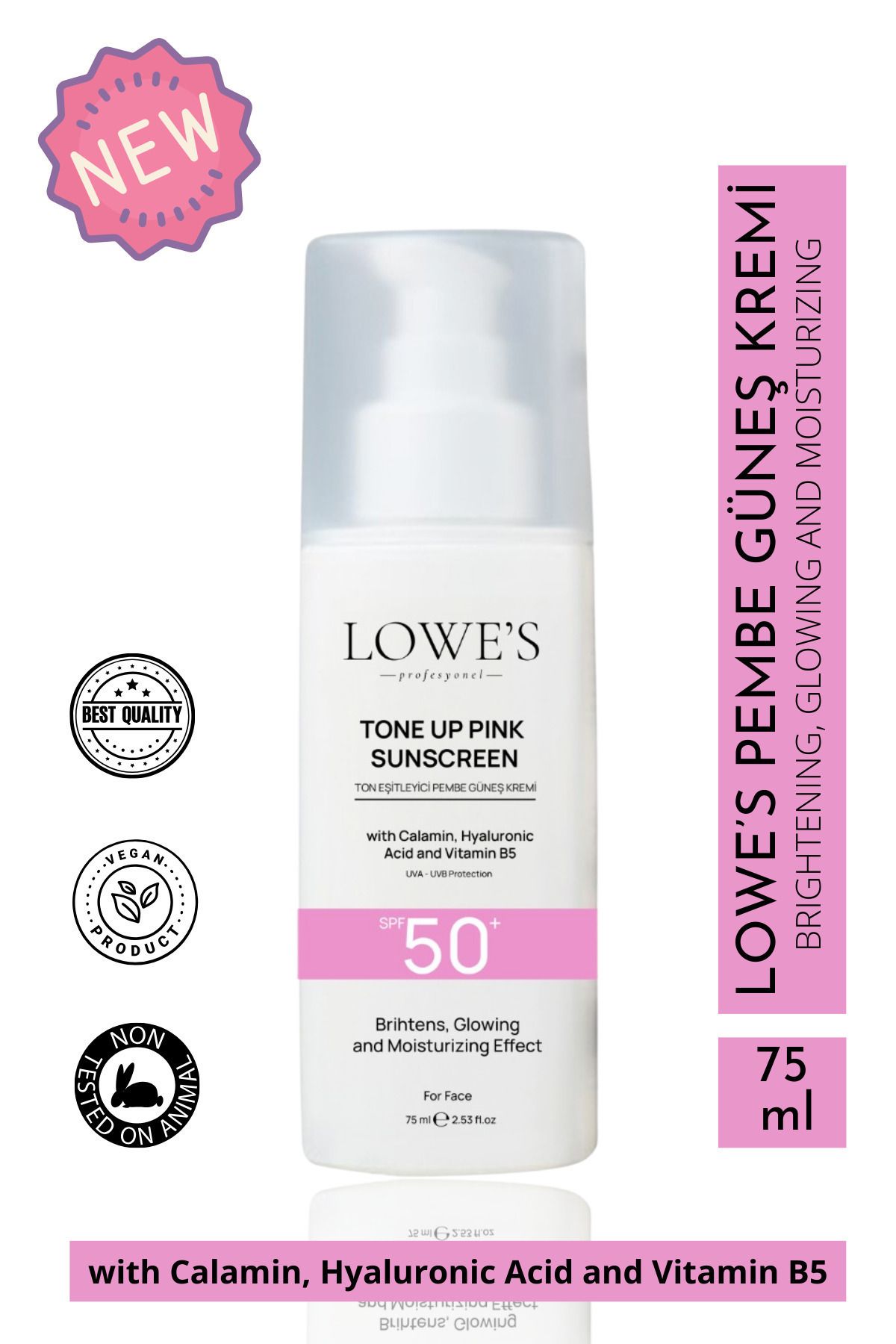 Kozmetik SPF 50 Güneş Kremi – Leke Karşıtı & Ton Eşitleyici Glutatyon & Hyaluronik Asit | 50ml (Pembe Renkli)