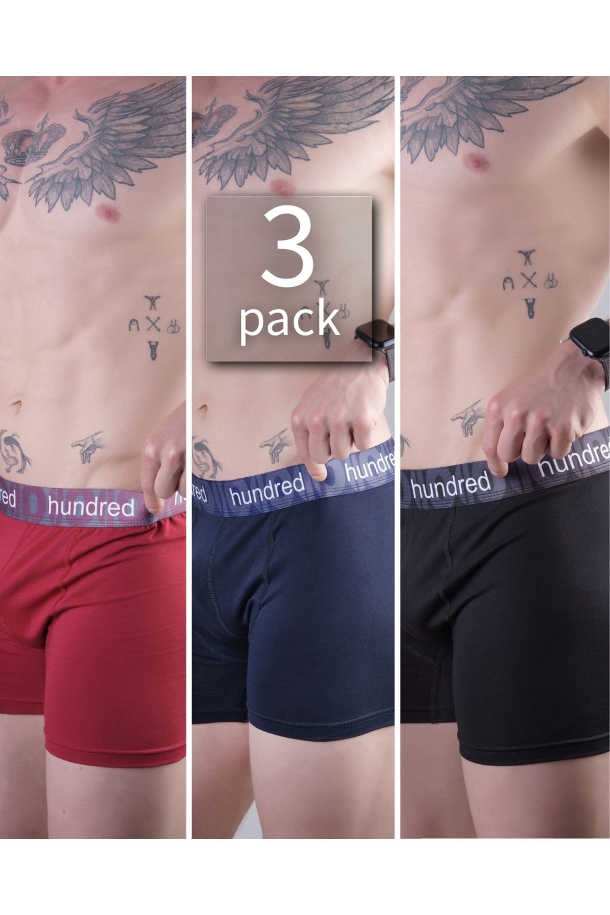 Erkek 3'lü Kutulu Premium Pamuklu Boxer (SİYAH-LACİVERT-BORDO)
