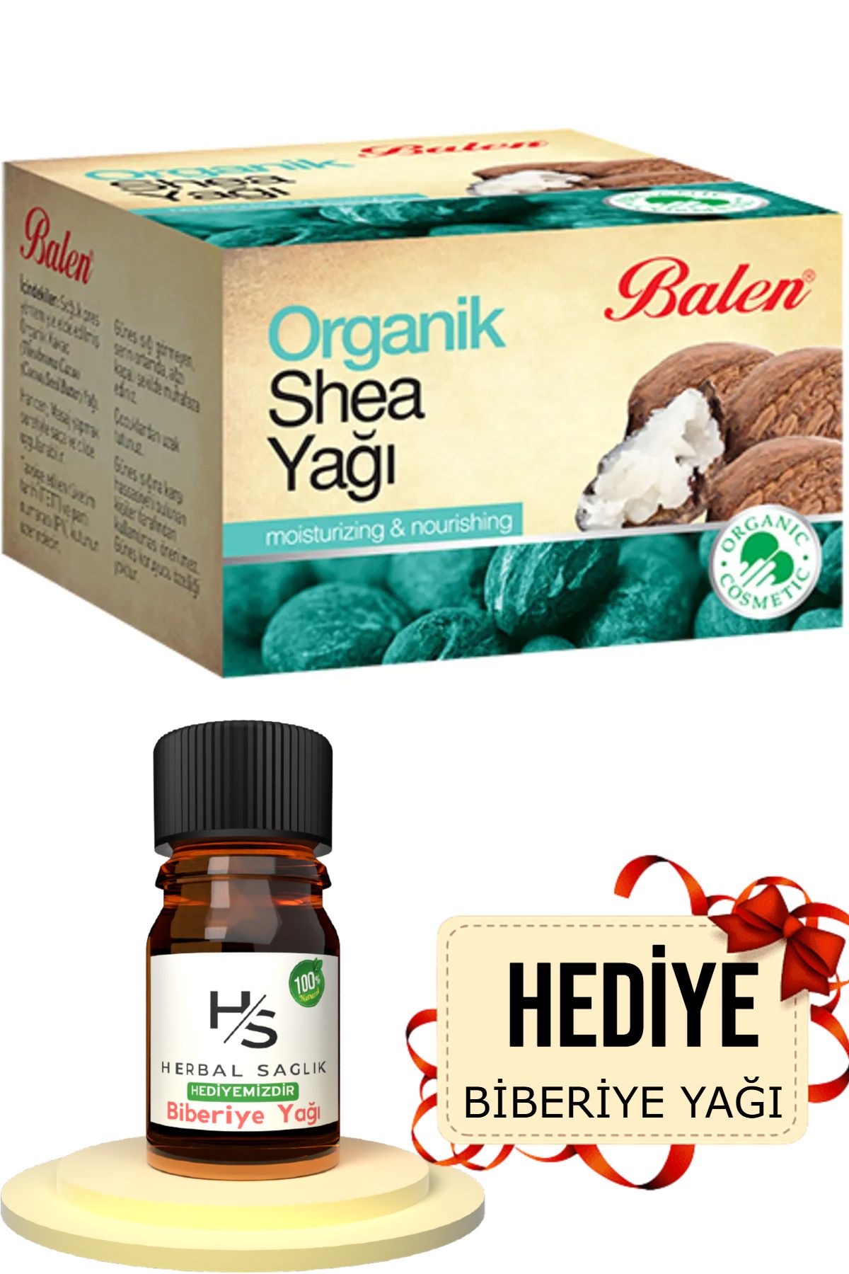 Balen Organik Doğal Shea Yağı (KARİTA YAĞI) 50 ml Hrblsglk Biberiye Yağı (HEDİYE)
