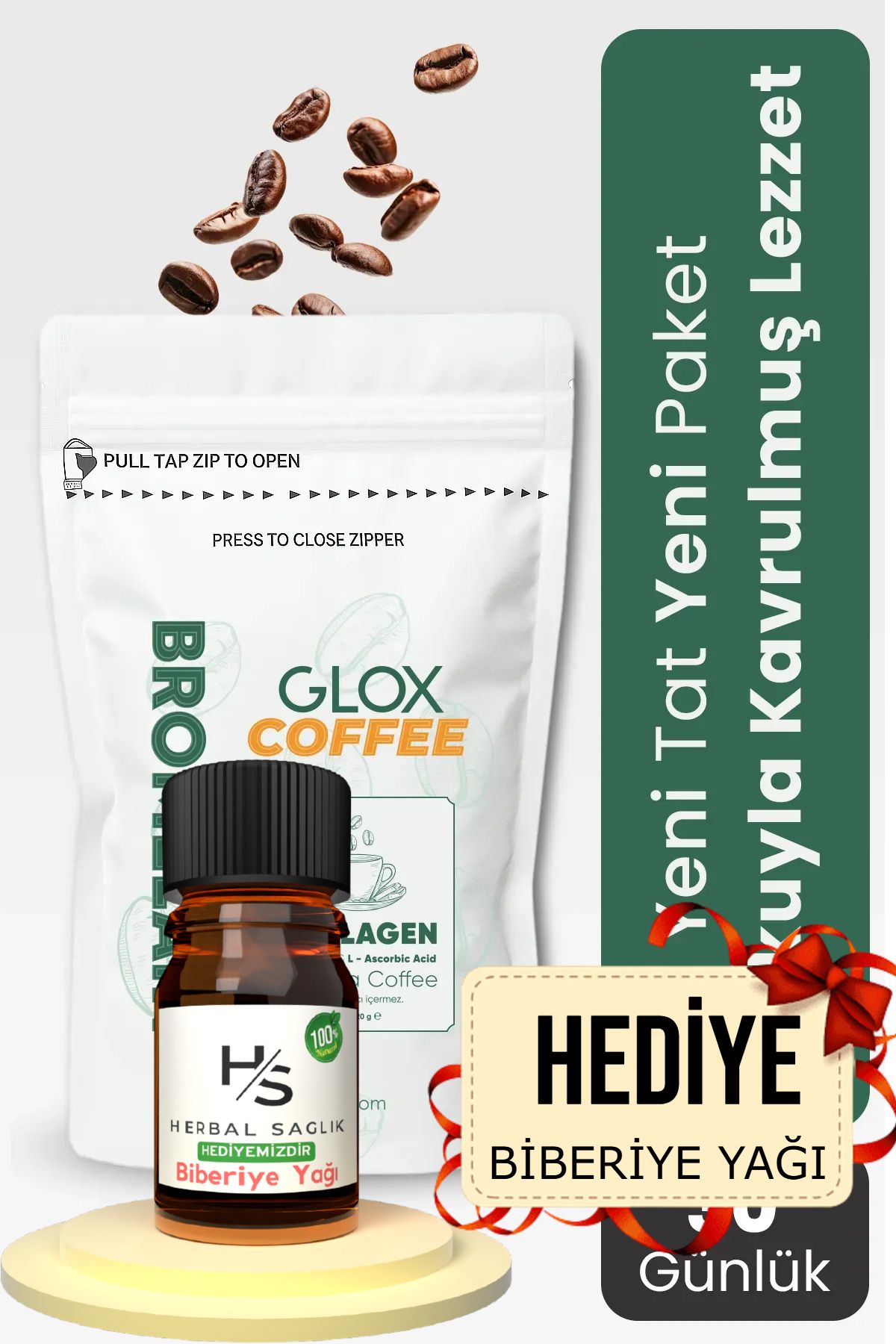 GLOX Form Kahvesi Bromelain-collagen Ve Hindiba ( 30 Günlük 120g ) Hrblsglk Biberiye Yağı (HEDİYE)