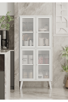 enwood DENEB MDF BEYAZ 4 KAPAKLI(PANJUR KAPAK) AHŞAP AYAKLI KİLER DOLABI