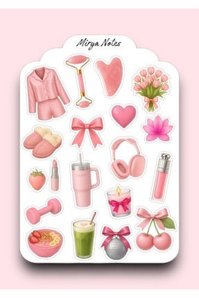 Mirya Notes Pembe Kız Neşesi Temalı Sticker - Etiket - Çıkartma Bullet Journa...