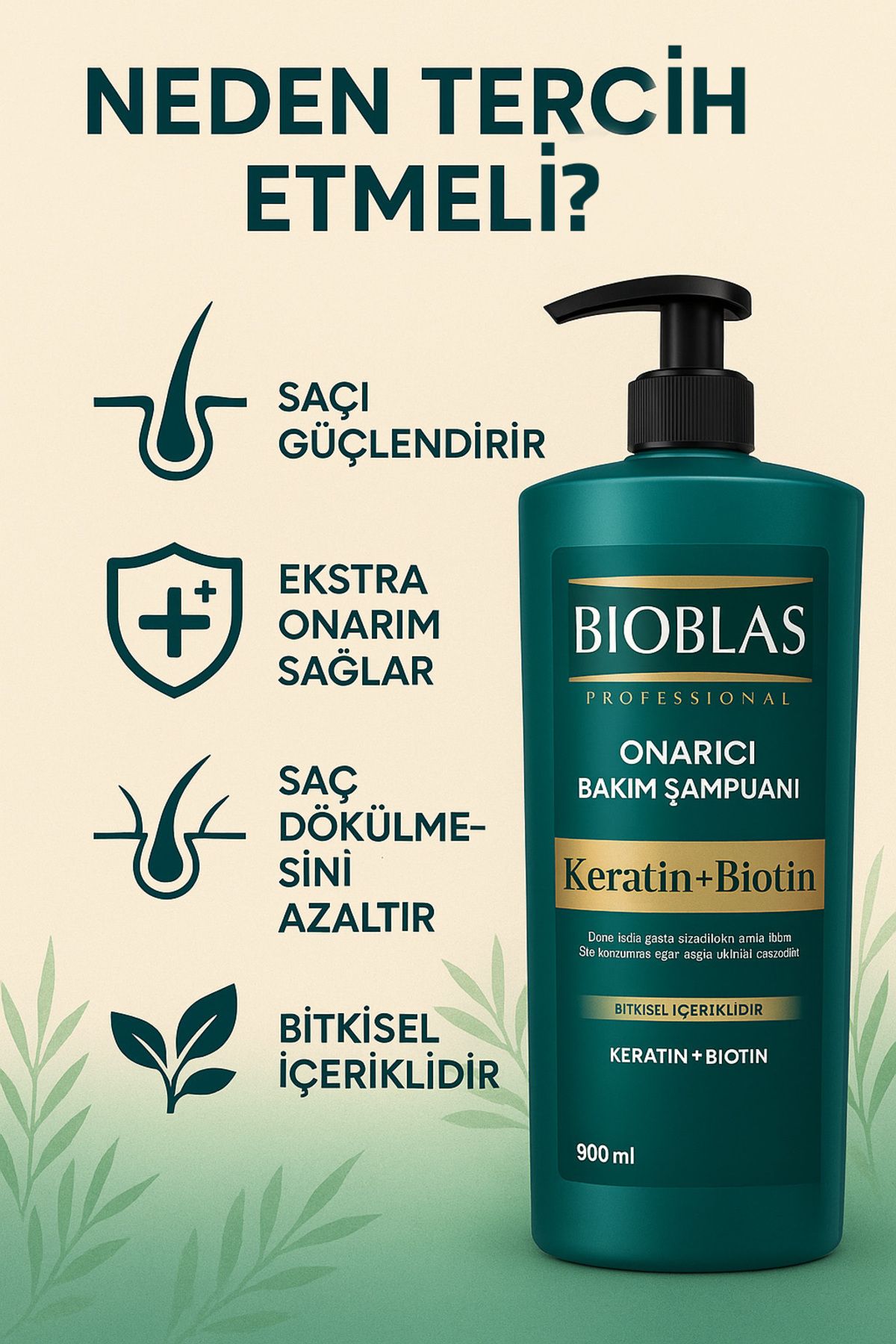 Keratin ve Biotin Şampuan 900 ml (Saç Onarıcı) - 2