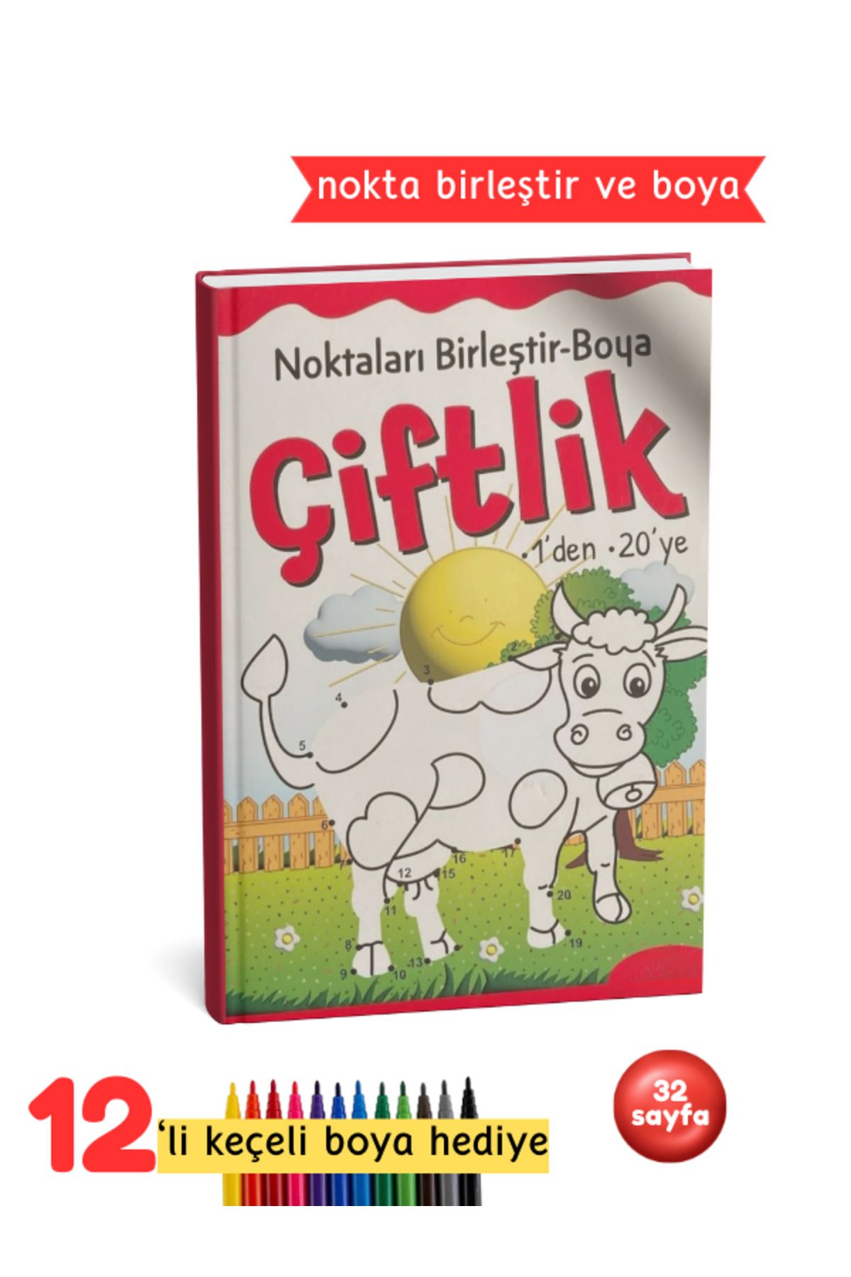 Pembe Yayınevi Nokta Birleştirme Boyama Kitabı - Çiftlik Hayvanları Boyama Kitabı - Aktiviteli Boyama