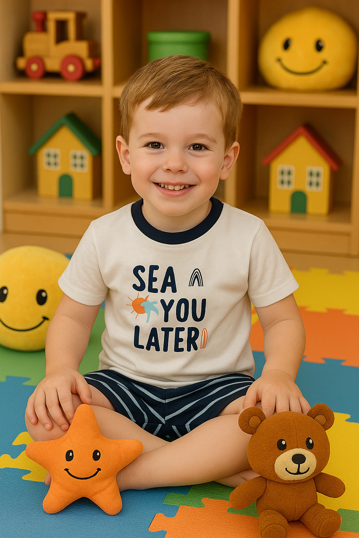 Melekpare Erkek Çocuk Şortlu Yazlık 2li Tişört Şort Takım %100 Pamuk fotoğrafı 2 (önizleme)