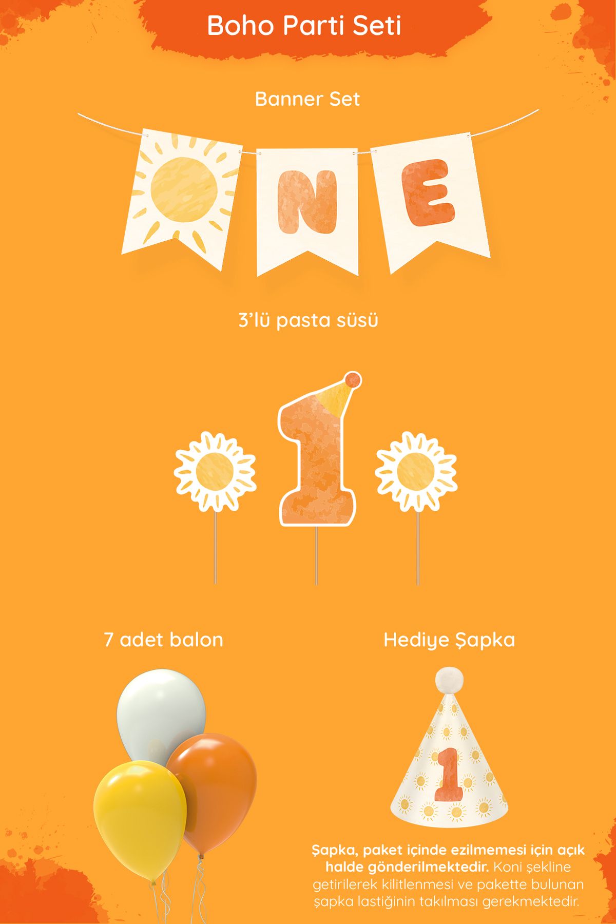 Hey Parti-1 Year Birthday Party Set - Sun Themed and Minimal Tiny 2