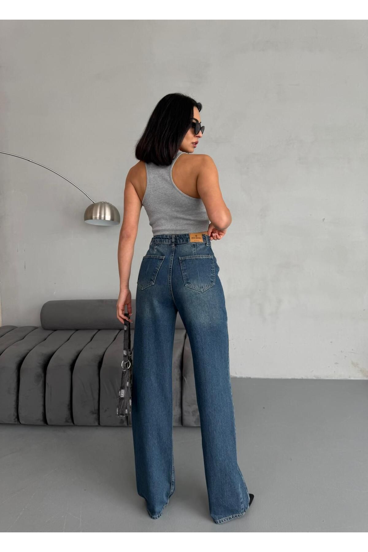Zeo Basic-Wide-Leg Tint Jean with Side Seam Detail 8