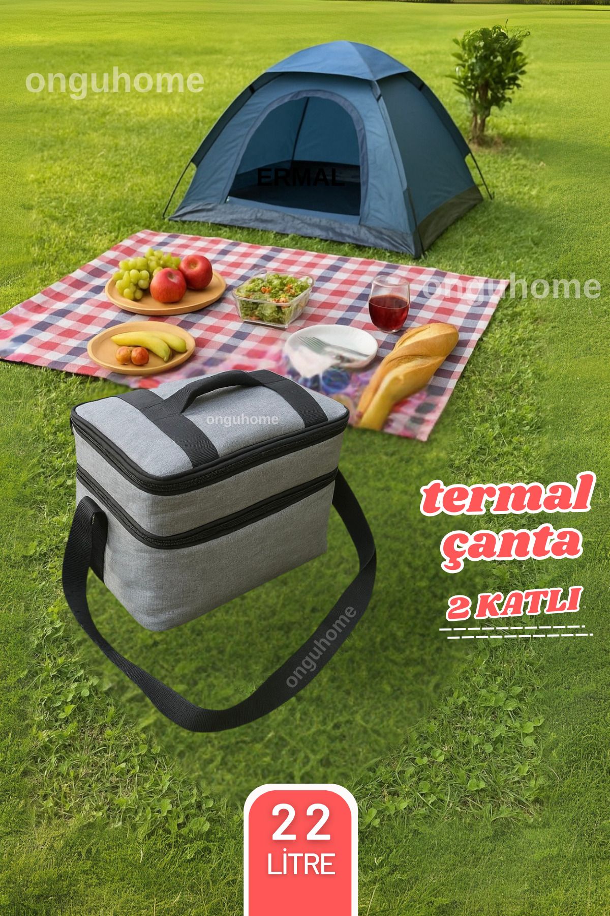 ongu home Yalıtımlı Termal Termos Çanta Hem Sıcak Hem Soğuk Tutar Plaj Piknik Kamp (22 Litre)