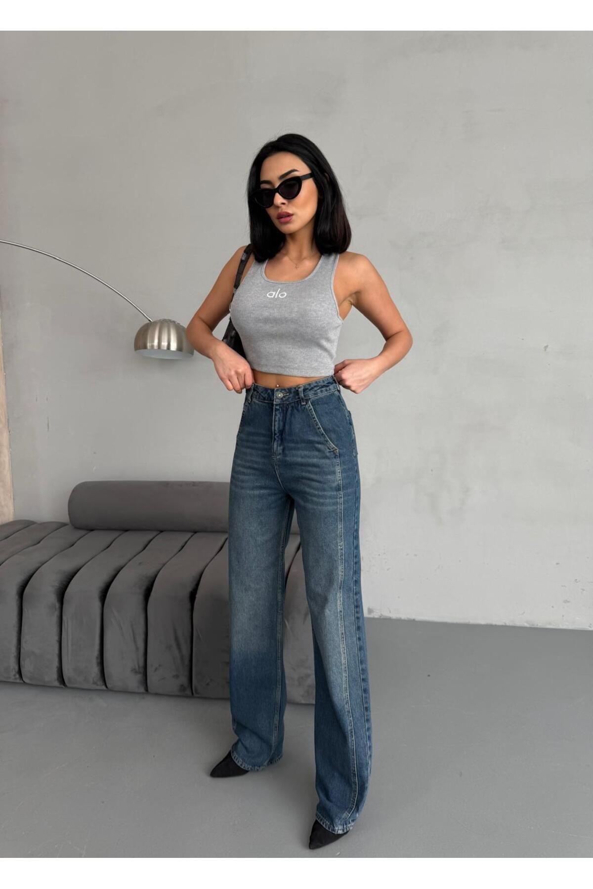 Zeo Basic-Wide-Leg Tint Jean with Side Seam Detail 6