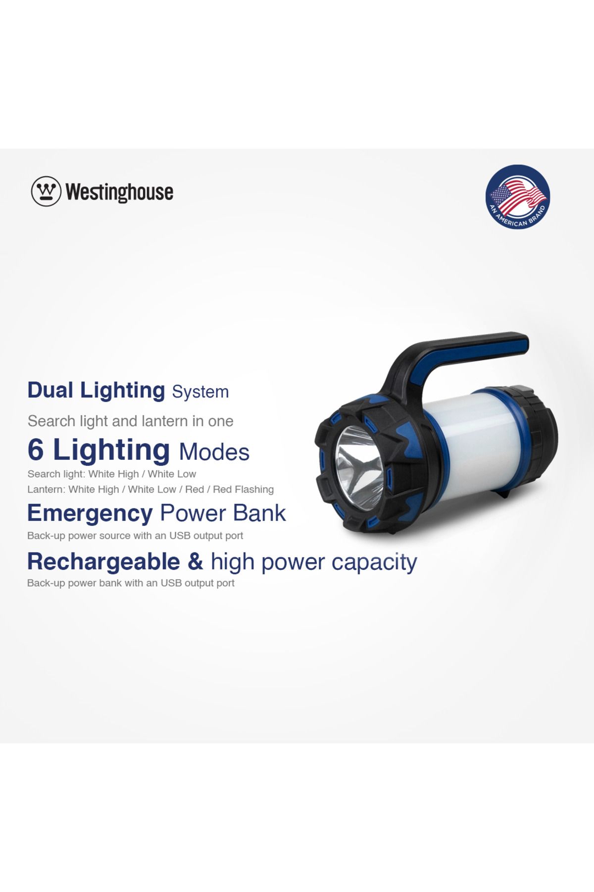 Westinghouse-مصباح بحث قابل لإعادة الشحن WF215، مصباح LED عالي الطاقة وSMD ثنائي اللون، 6 أوضاع إضاءة، 3 2