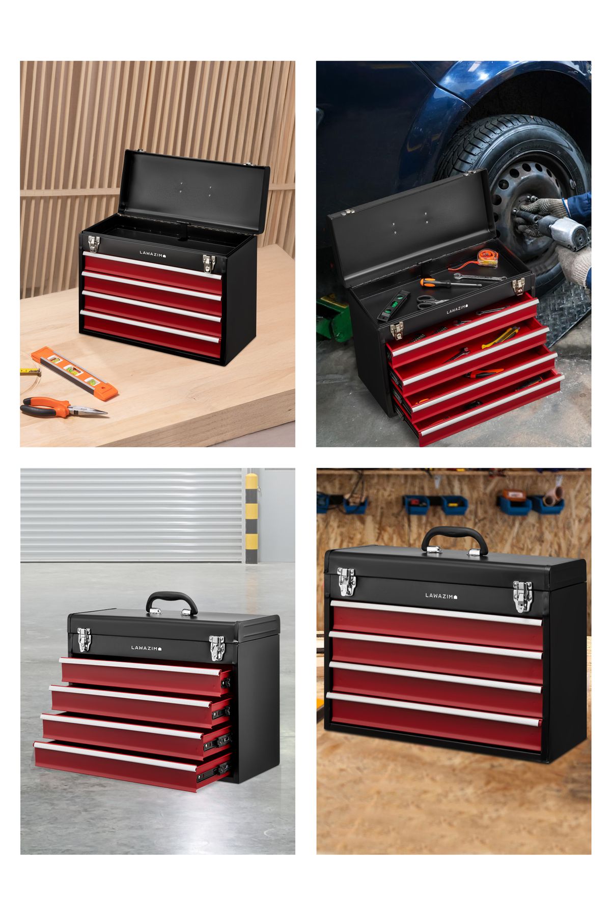 Lawazim-4-Drawers Tool Box with Handle -Black- Portable Tool Storage Box with Secure Latches 7